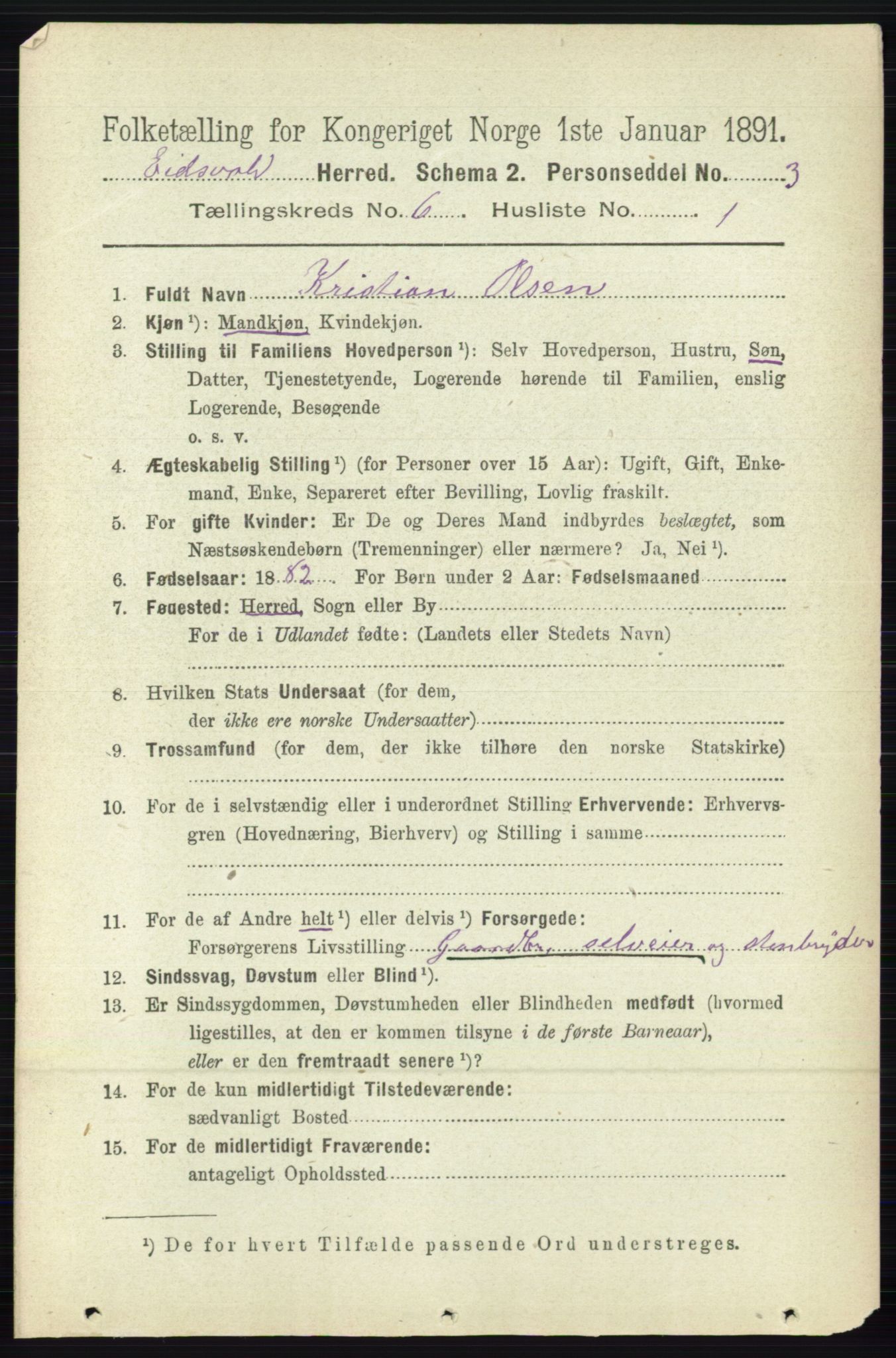 RA, 1891 census for 0237 Eidsvoll, 1891, p. 3785