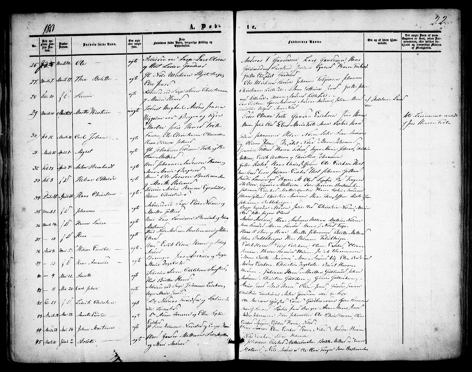 Skjeberg prestekontor Kirkebøker, AV/SAO-A-10923/F/Fa/L0007: Parish register (official) no. I 7, 1859-1868, p. 22