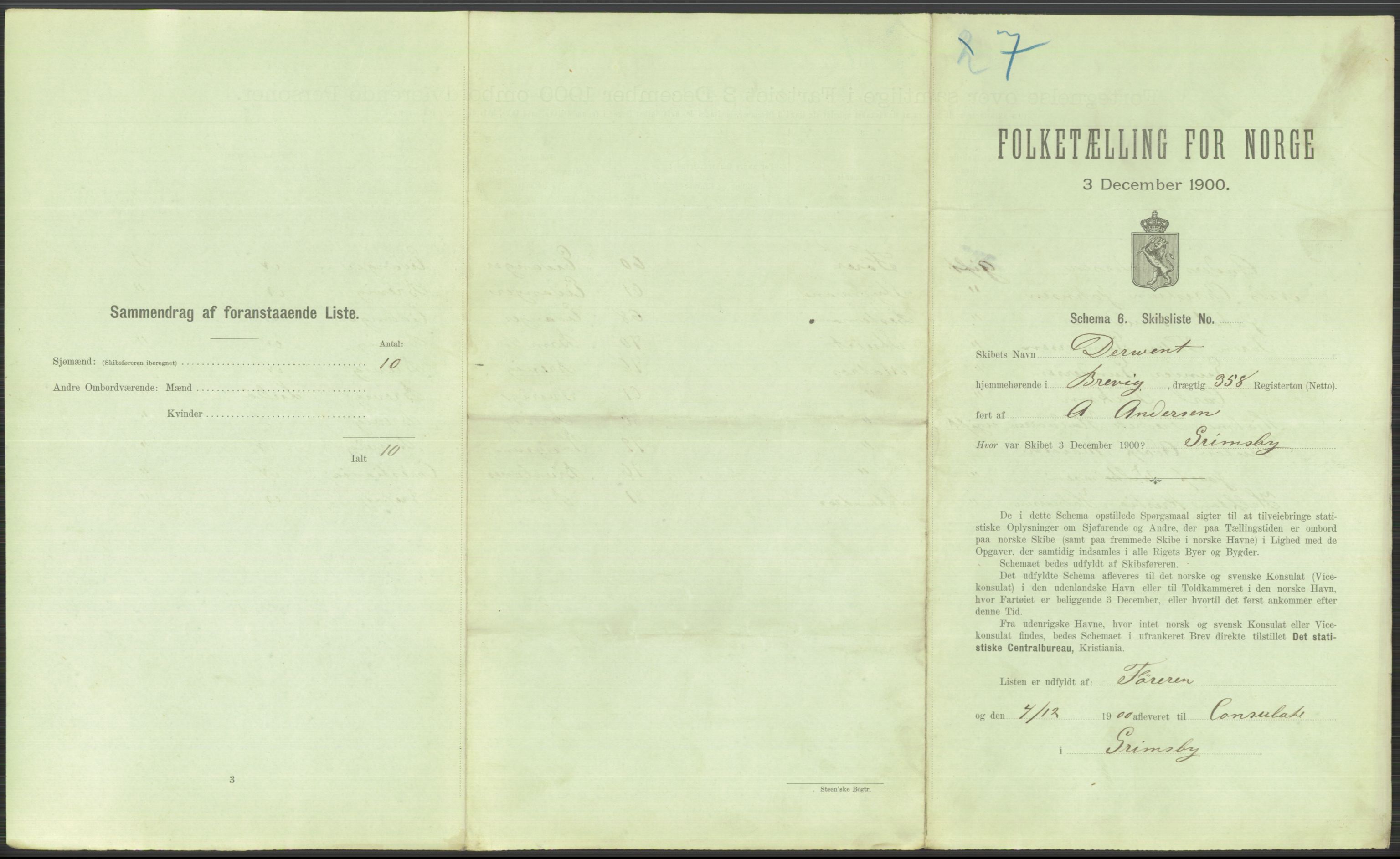 RA, 1900 Census - ship lists from ships in Norwegian harbours, harbours abroad and at sea, 1900, p. 4549