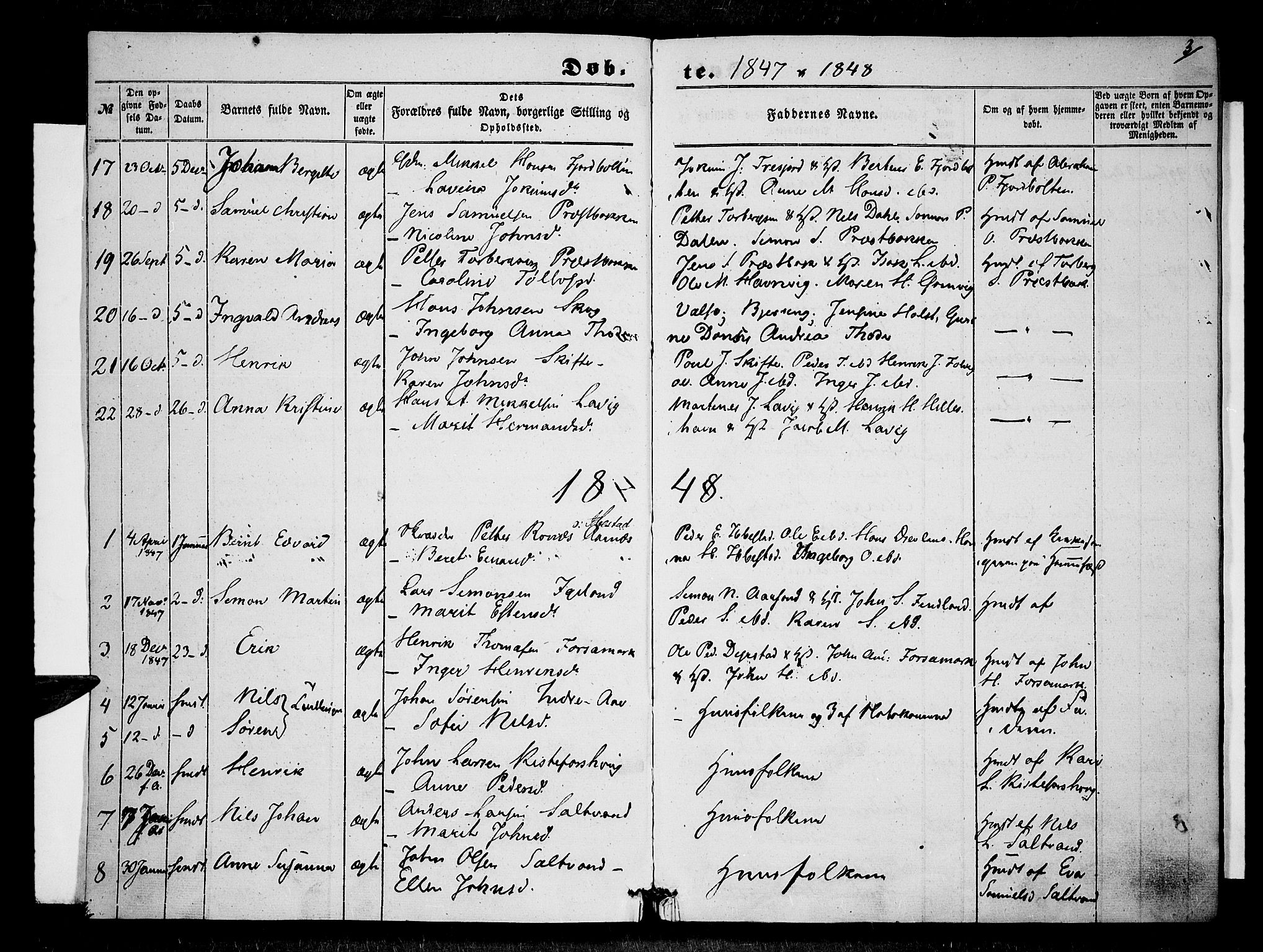 Ibestad sokneprestembete, SATØ/S-0077/H/Ha/Haa/L0007kirke: Parish register (official) no. 7, 1847-1850, p. 3