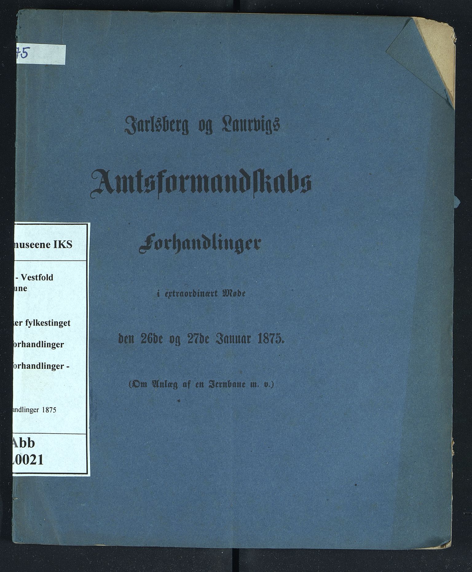 Vestfold fylkeskommune. Fylkestinget, VEMU/A-1315/A/Ab/Abb/L0021: Fylkestingsforhandlinger, 1875