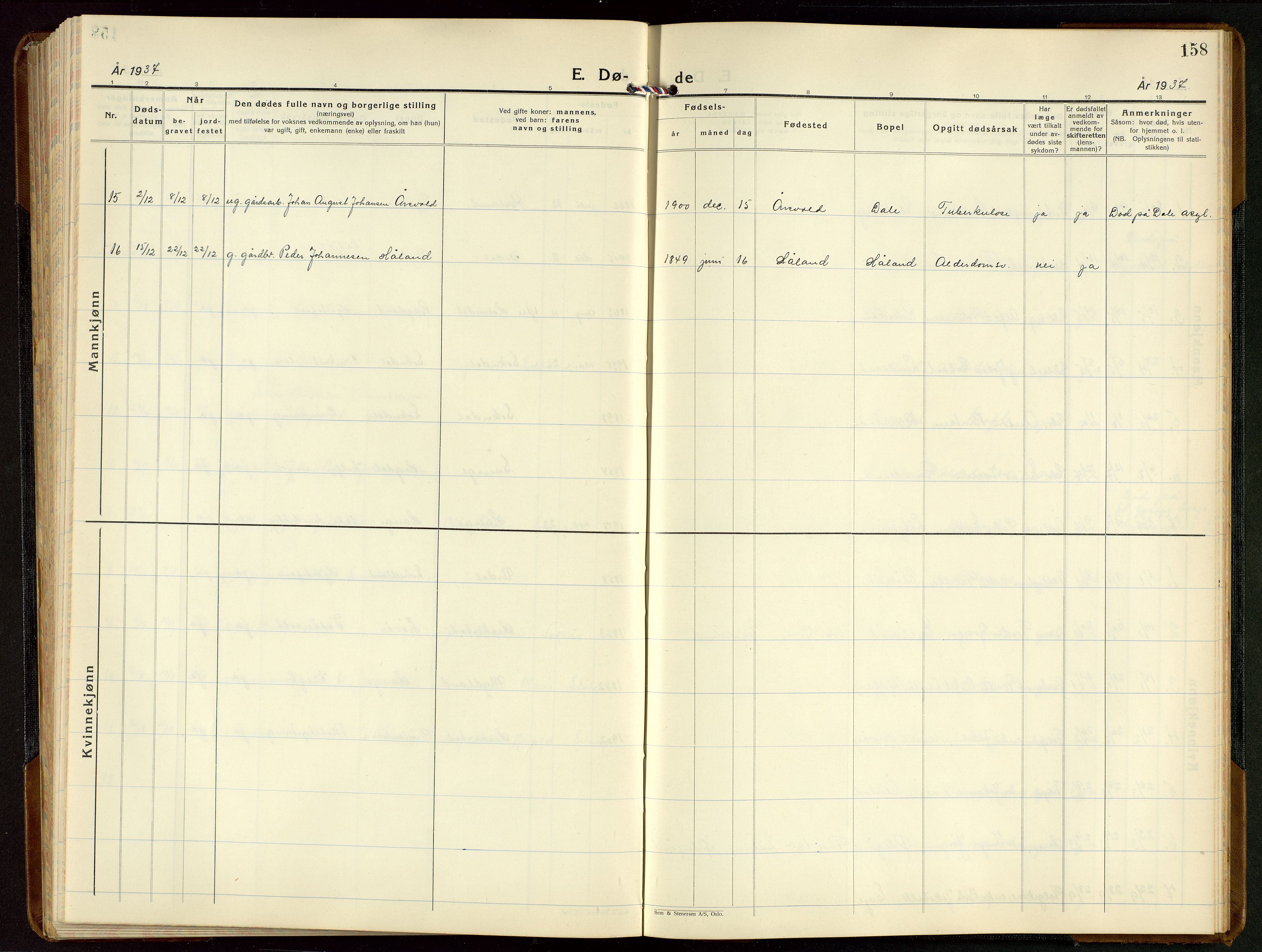 Sokndal sokneprestkontor, AV/SAST-A-101808: Parish register (copy) no. B 9, 1935-1949, p. 158