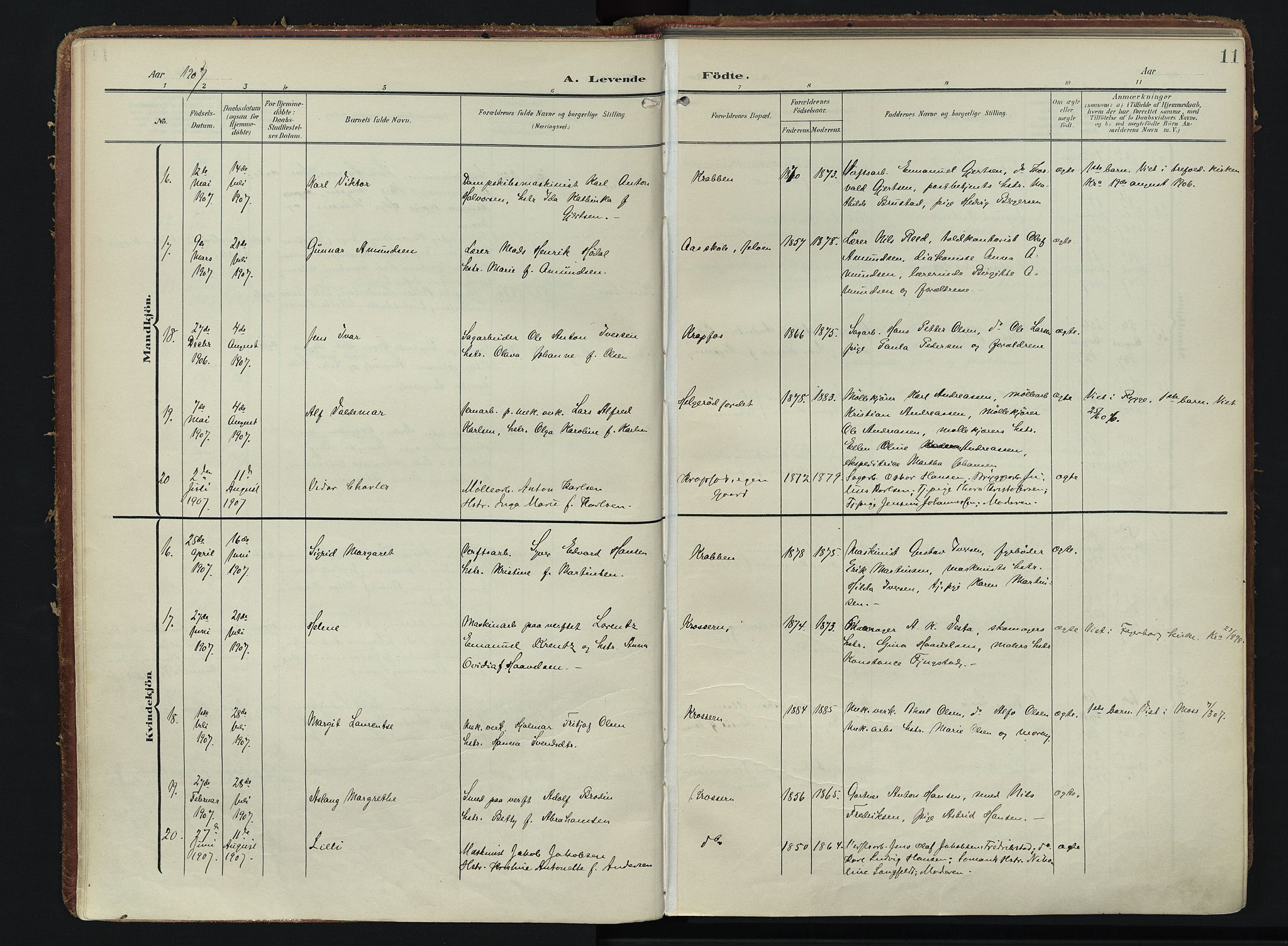 Moss prestekontor Kirkebøker, AV/SAO-A-2003/F/Fc/L0003: Parish register (official) no. III 3, 1906-1914, p. 11