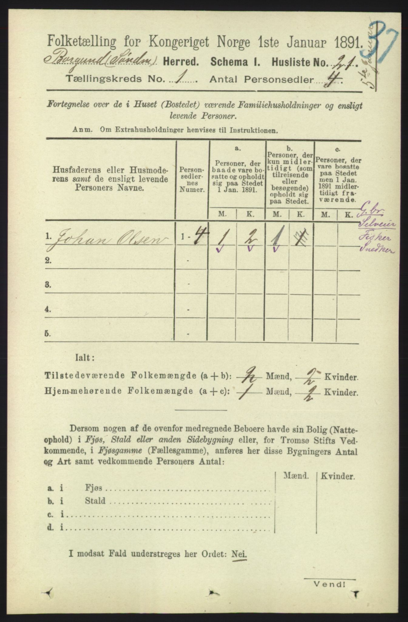 RA, 1891 census for 1531 Borgund, 1891, p. 81