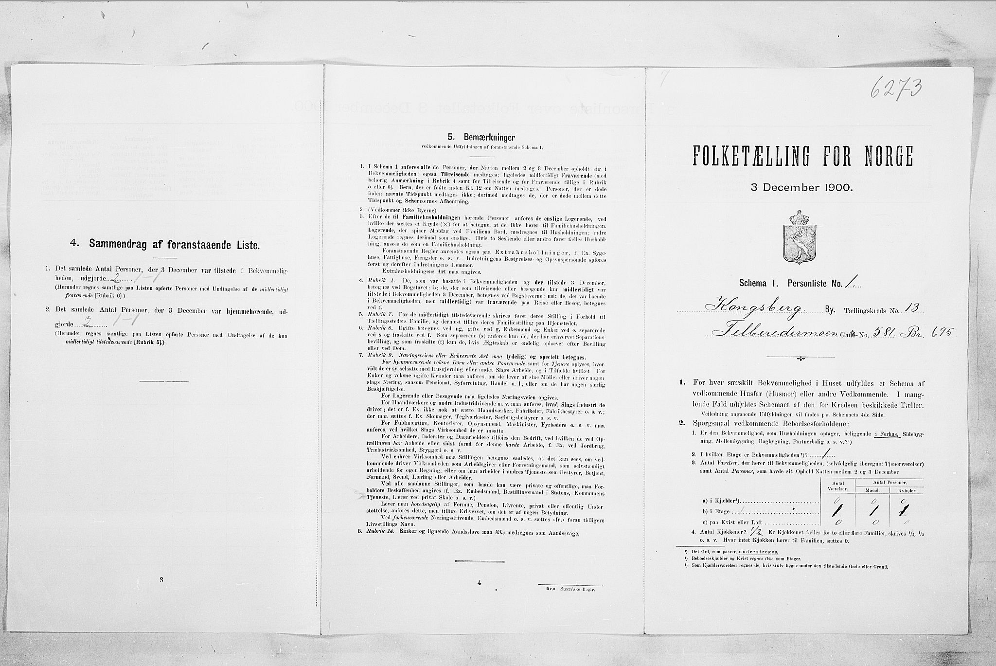 RA, 1900 census for Kongsberg, 1900, p. 2256