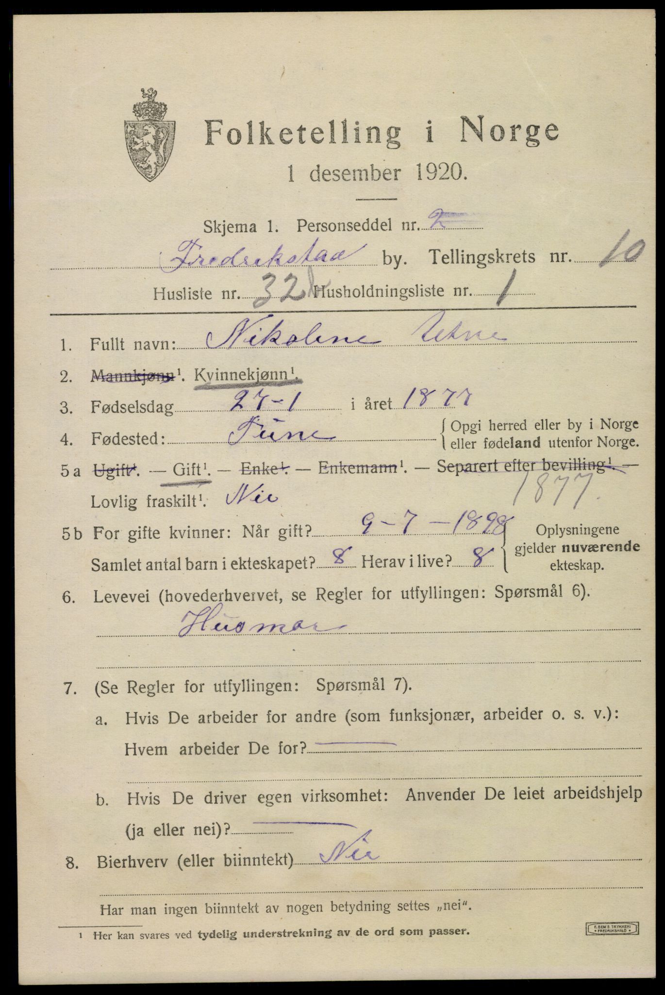 SAO, 1920 census for Fredrikstad, 1920, p. 27373