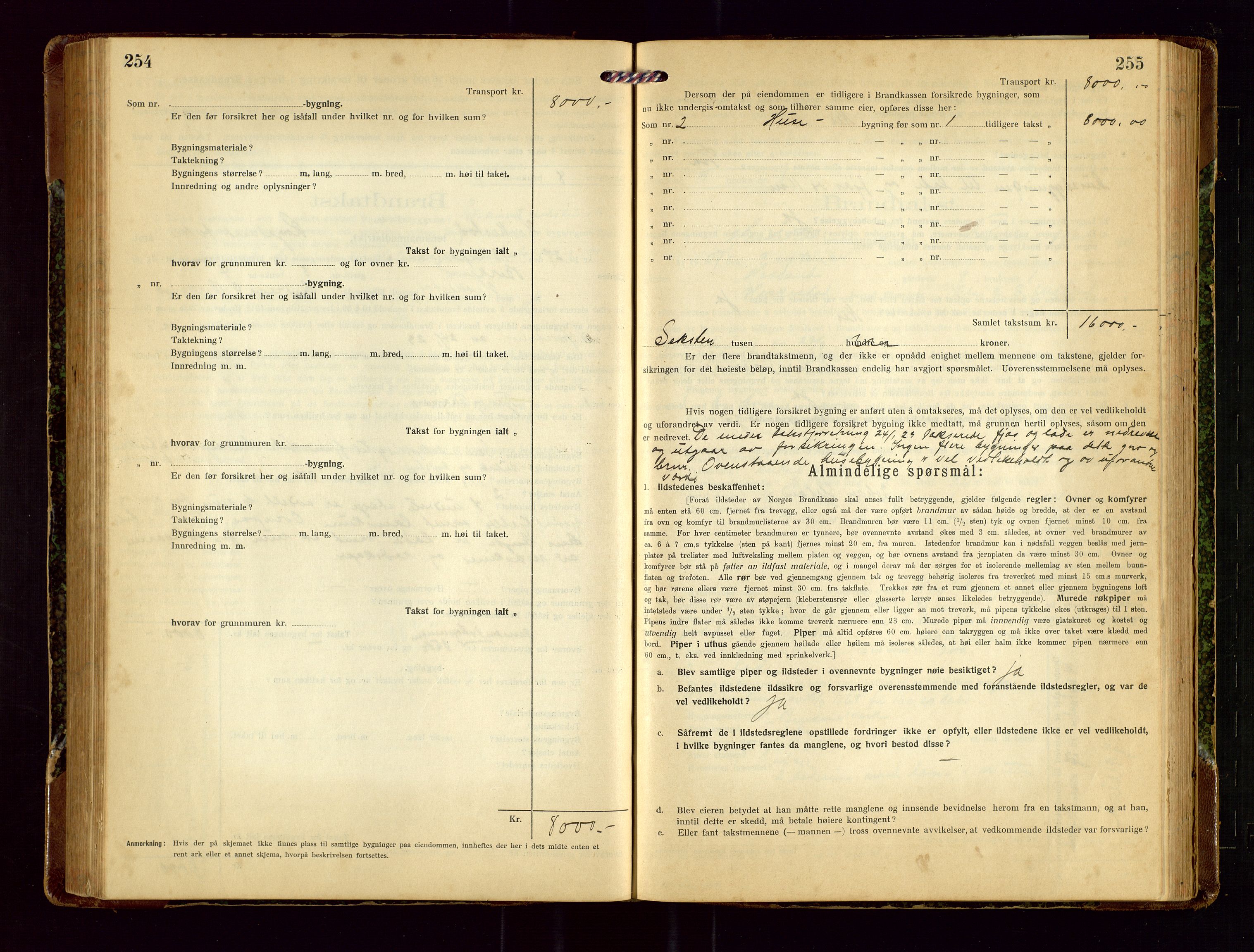 Heskestad lensmannskontor, SAST/A-100304/Gob/L0003: "Brandtakstprotokoll", 1922-1934, p. 254-255