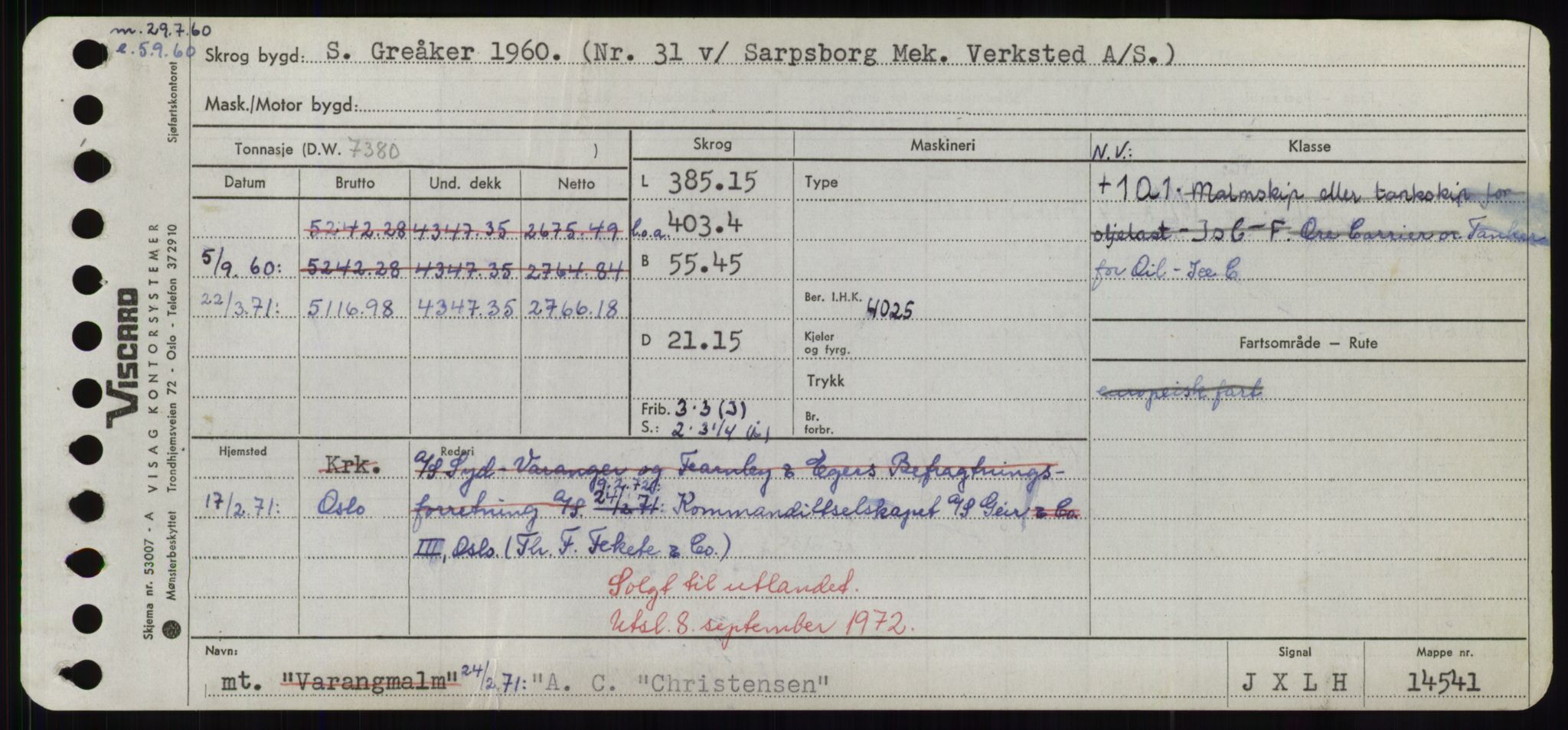 Sjøfartsdirektoratet med forløpere, Skipsmålingen, RA/S-1627/H/Hd/L0001: Fartøy, A-Anv, p. 1