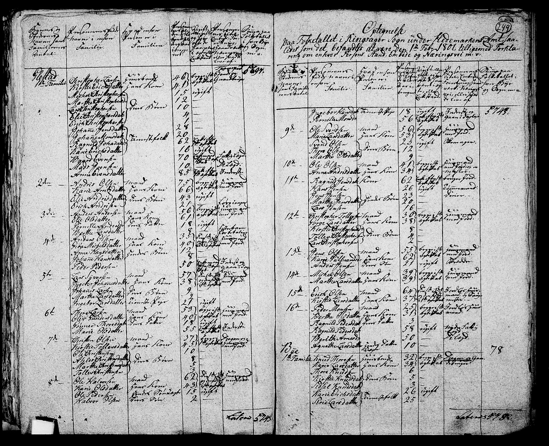 RA, 1801 census for 0412P Ringsaker, 1801, p. 248b-249a