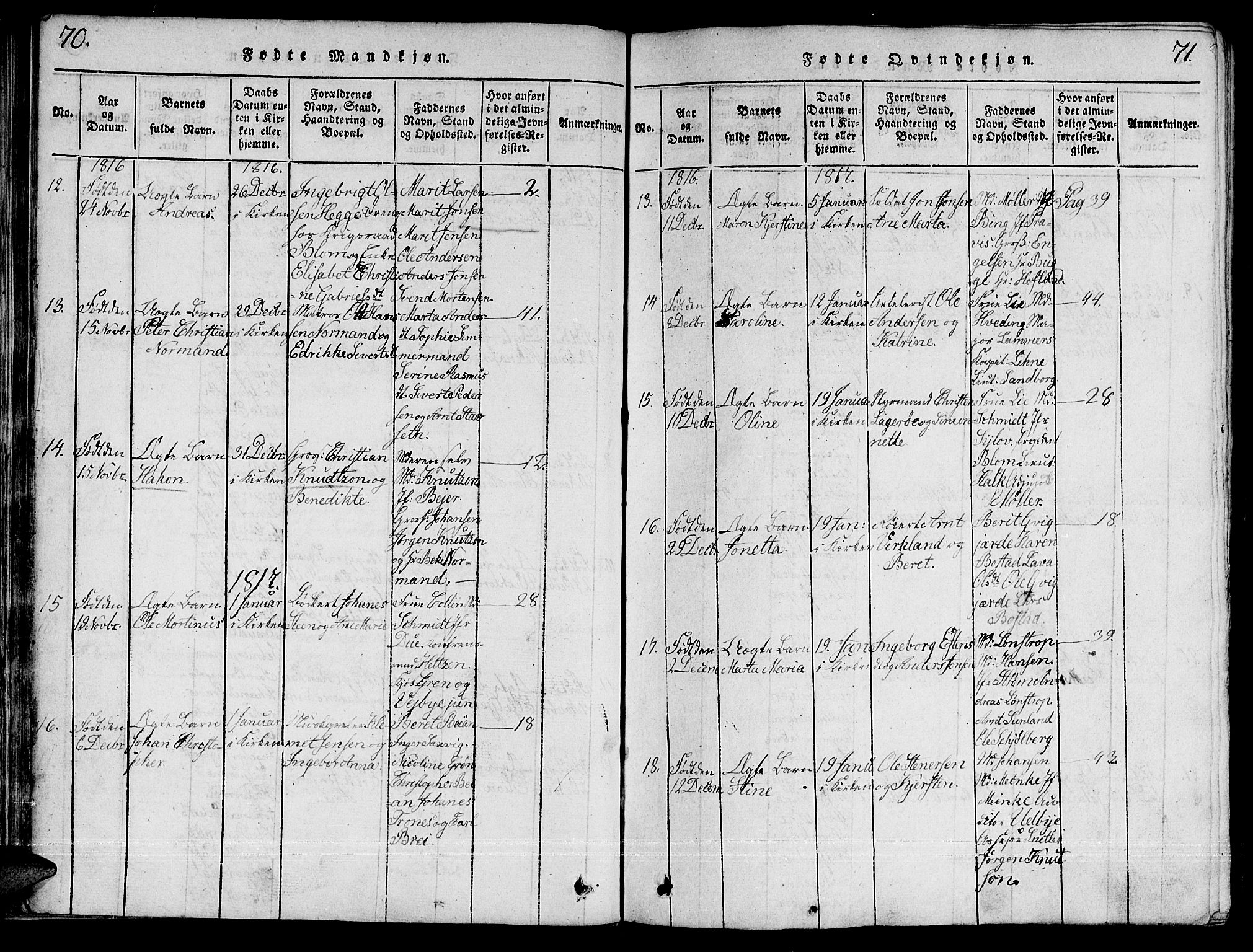 Ministerialprotokoller, klokkerbøker og fødselsregistre - Sør-Trøndelag, SAT/A-1456/601/L0043: Parish register (official) no. 601A11, 1815-1821, p. 70-71
