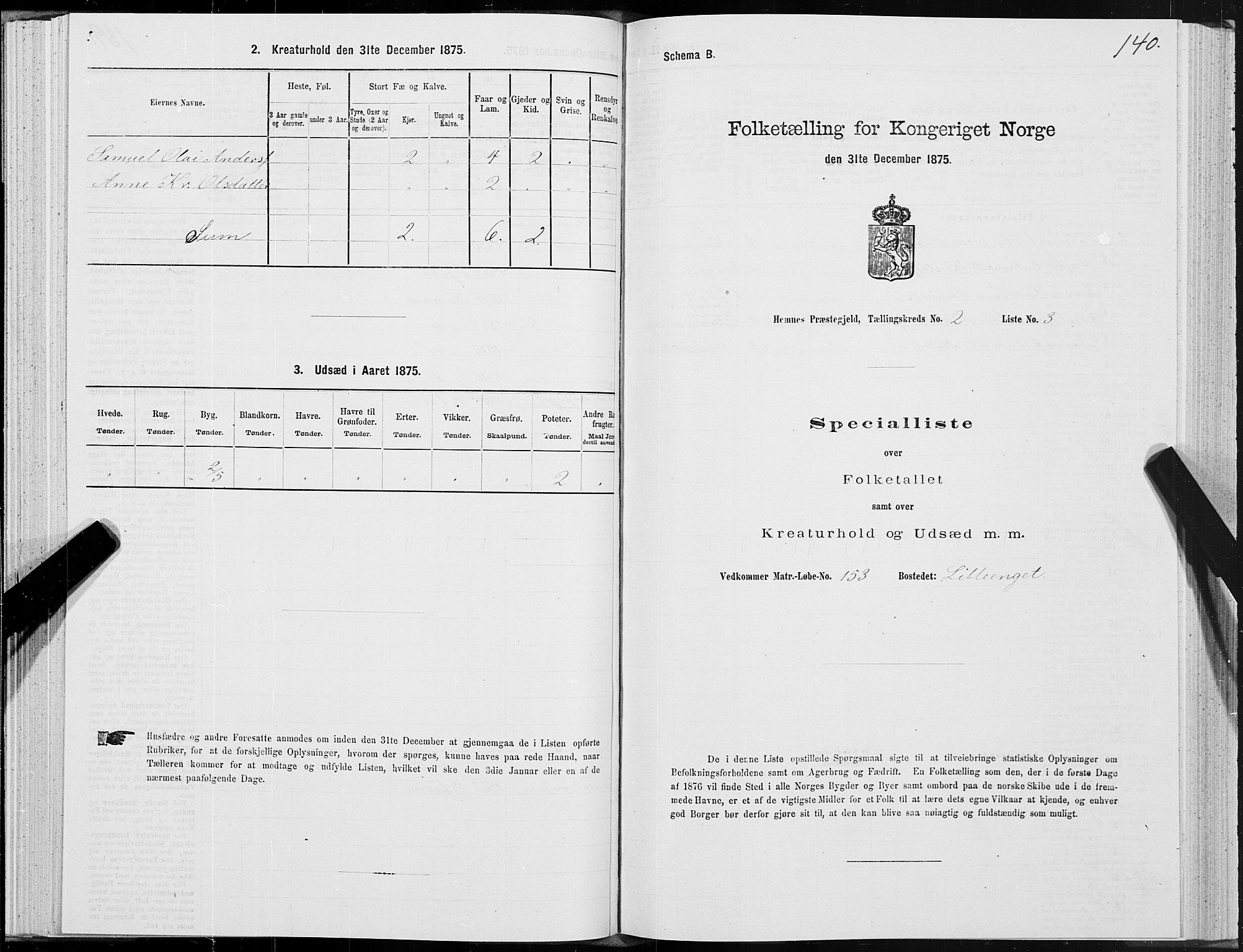 SAT, 1875 census for 1832P Hemnes, 1875, p. 1140