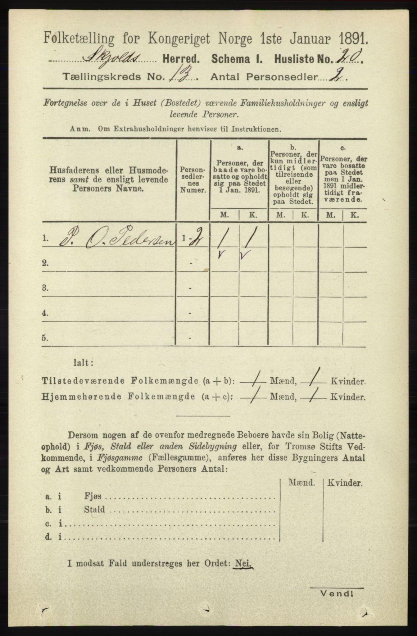 RA, 1891 census for 1154 Skjold, 1891, p. 2390