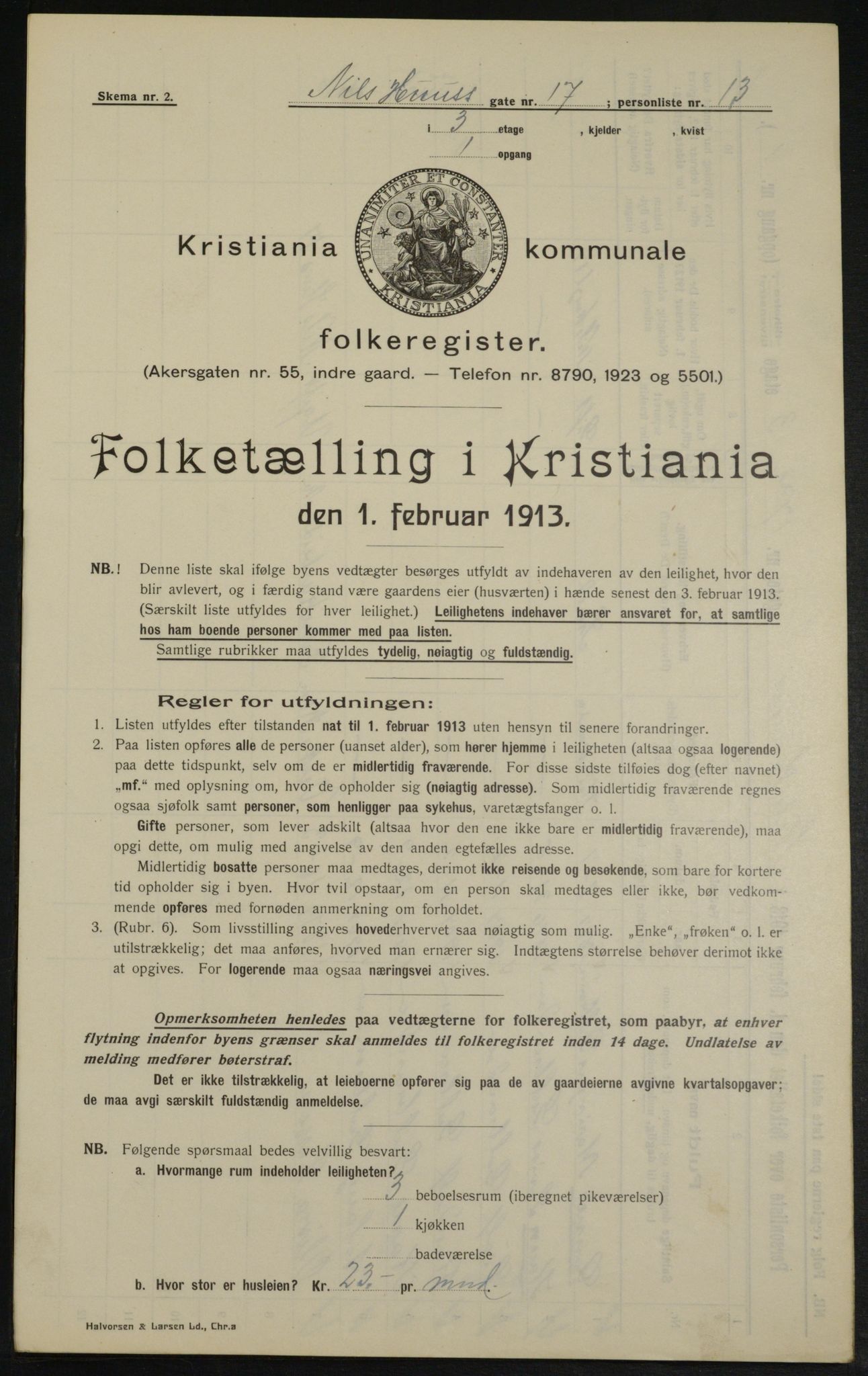 OBA, Municipal Census 1913 for Kristiania, 1913, p. 71012