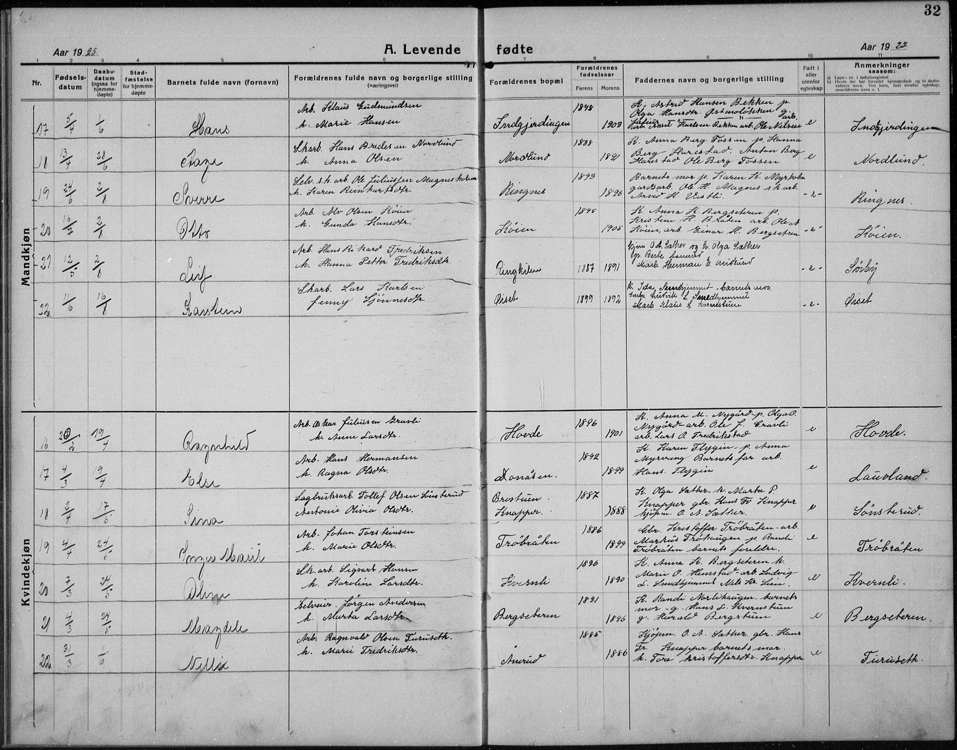 Nord-Odal prestekontor, AV/SAH-PREST-032/H/Ha/Hab/L0004: Parish register (copy) no. 4, 1921-1936, p. 32