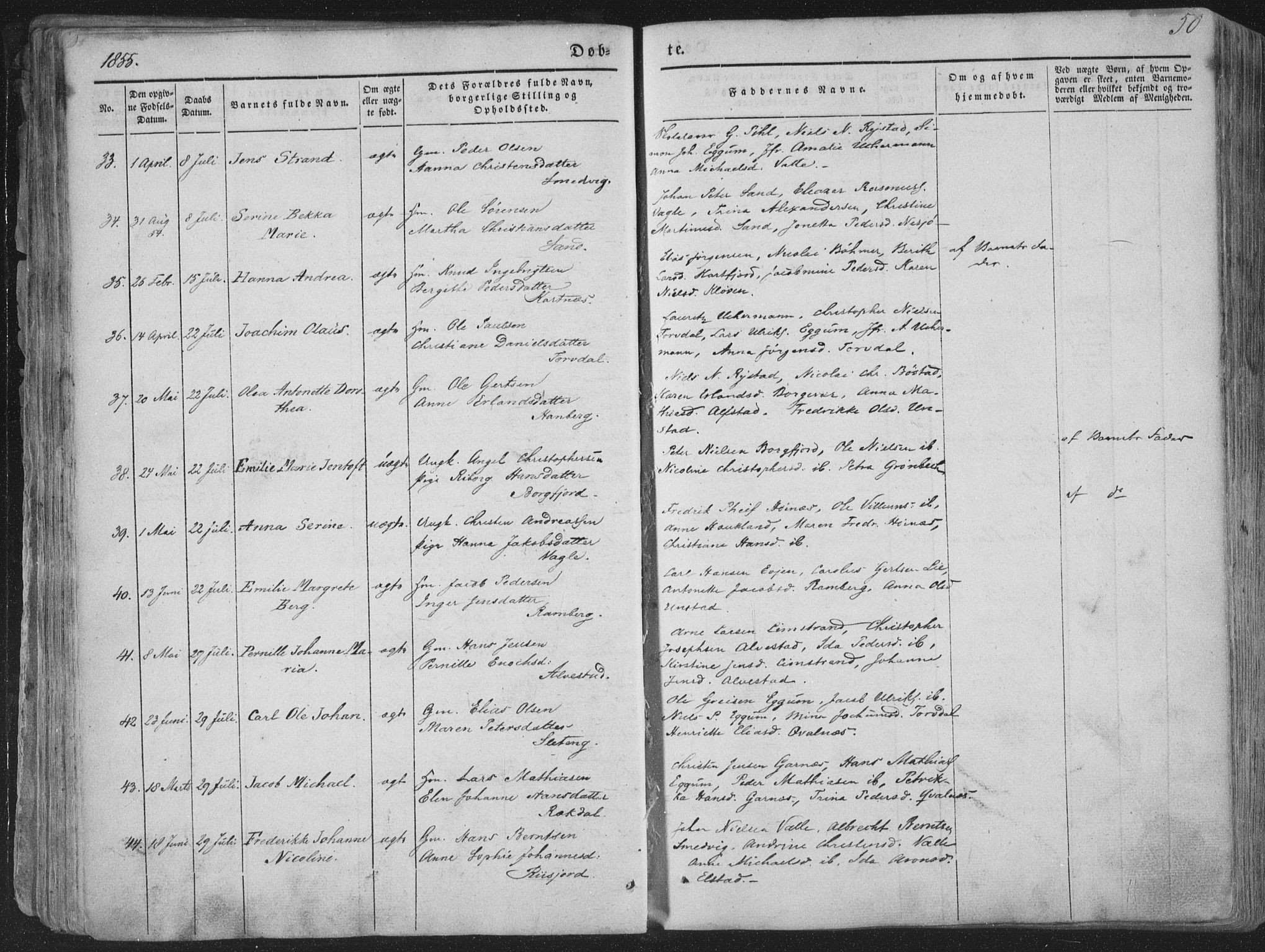 Ministerialprotokoller, klokkerbøker og fødselsregistre - Nordland, AV/SAT-A-1459/880/L1131: Parish register (official) no. 880A05, 1844-1868, p. 50