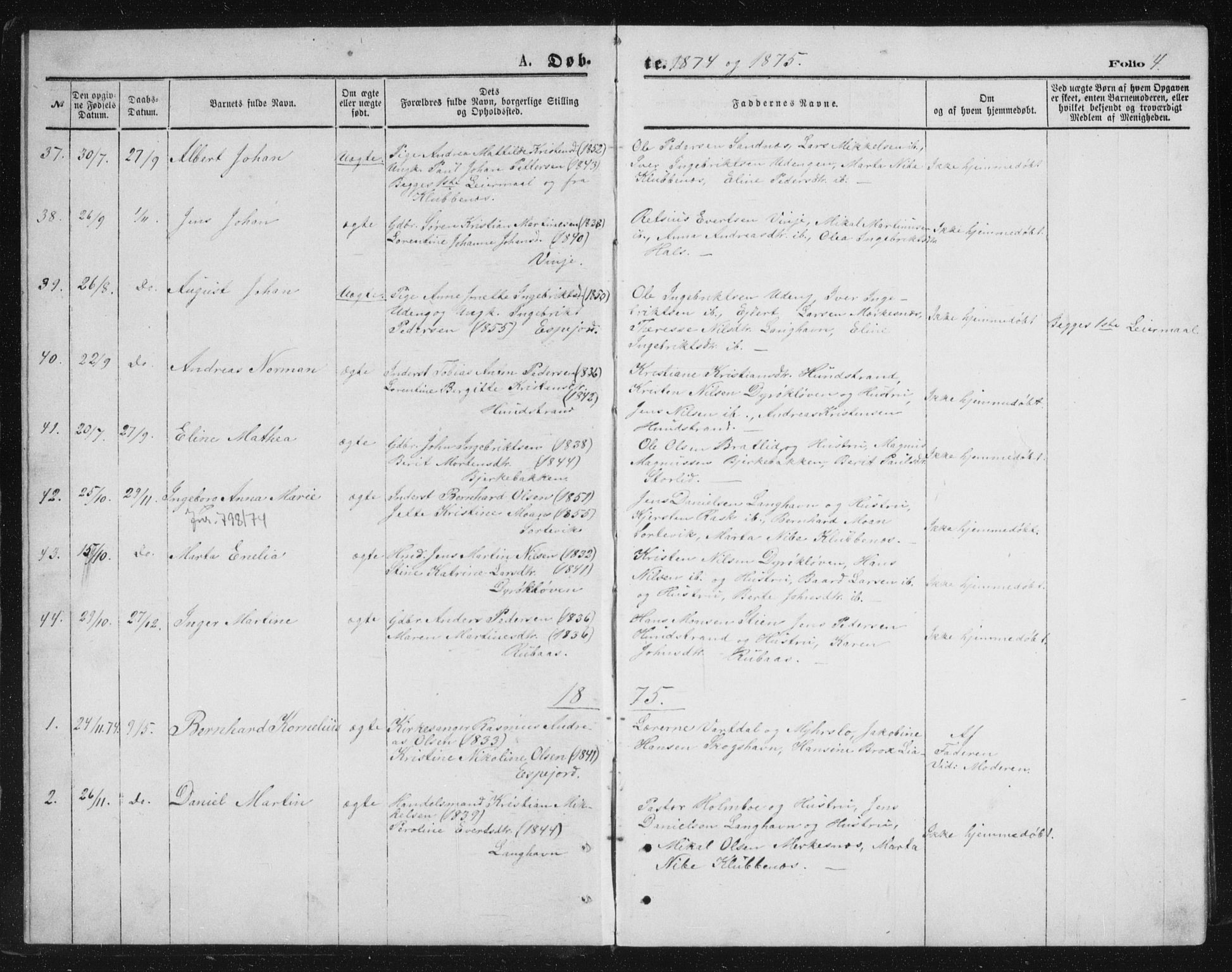 Tranøy sokneprestkontor, SATØ/S-1313/I/Ia/Iab/L0013klokker: Parish register (copy) no. 13, 1874-1896, p. 4