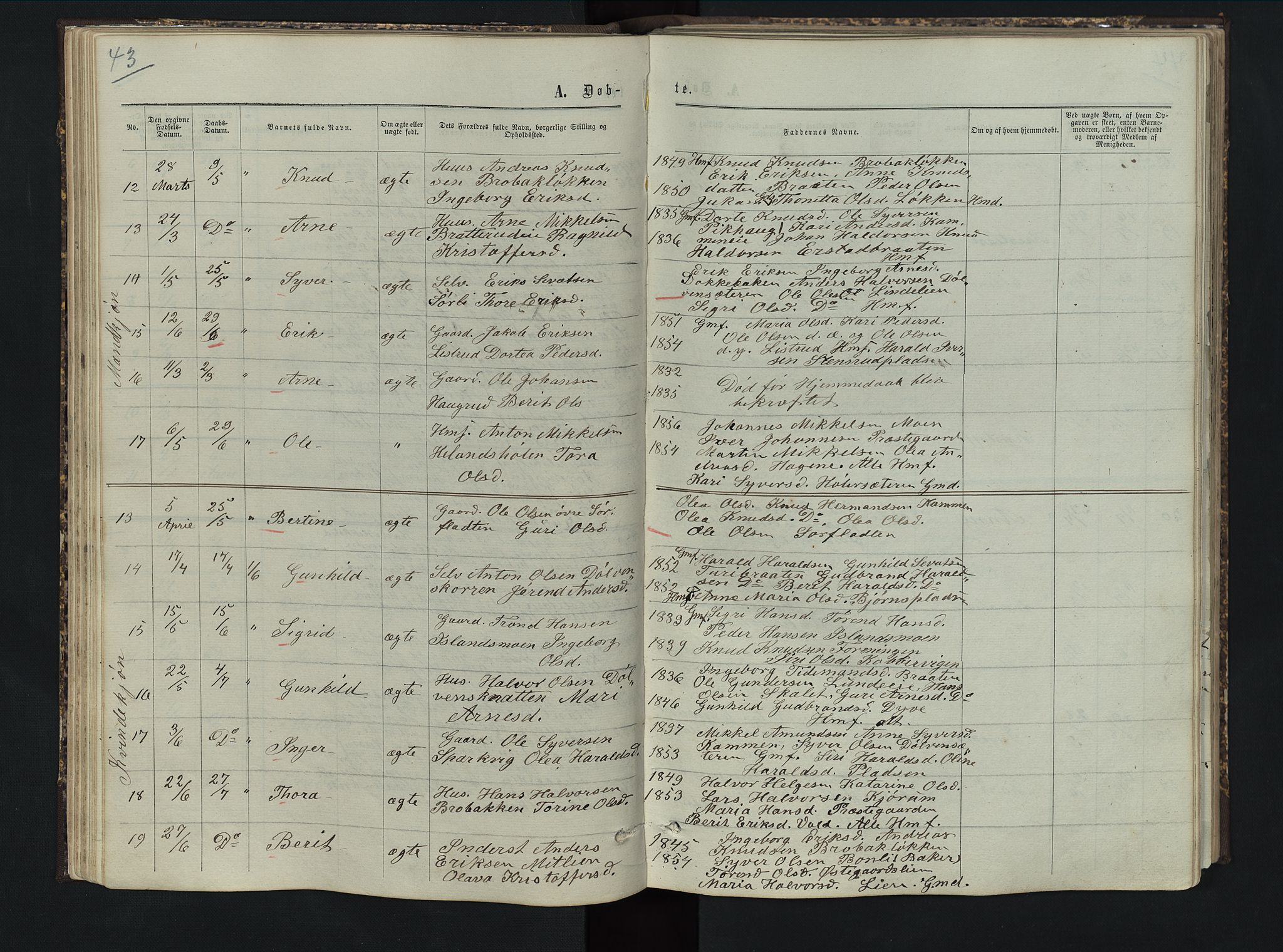 Sør-Aurdal prestekontor, AV/SAH-PREST-128/H/Ha/Hab/L0005: Parish register (copy) no. 5, 1866-1893, p. 43