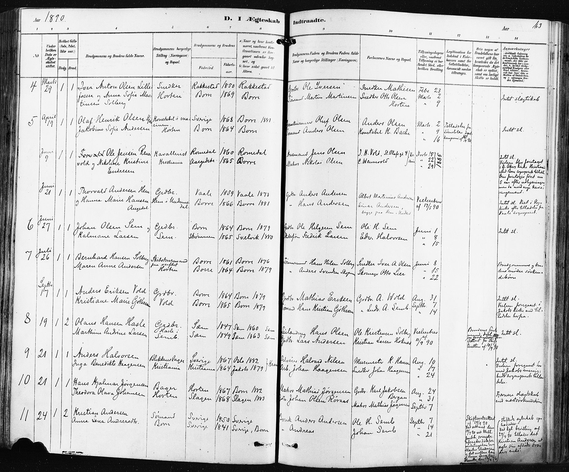 Borre kirkebøker, SAKO/A-338/F/Fa/L0009: Parish register (official) no. I 9, 1878-1896, p. 163