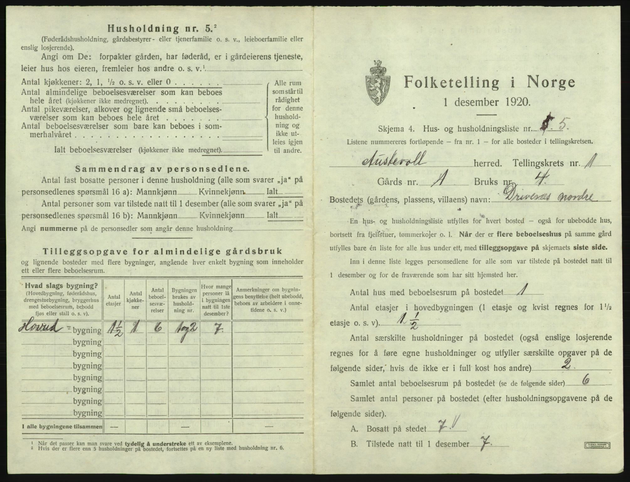 SAB, 1920 census for Austevoll, 1920, p. 51