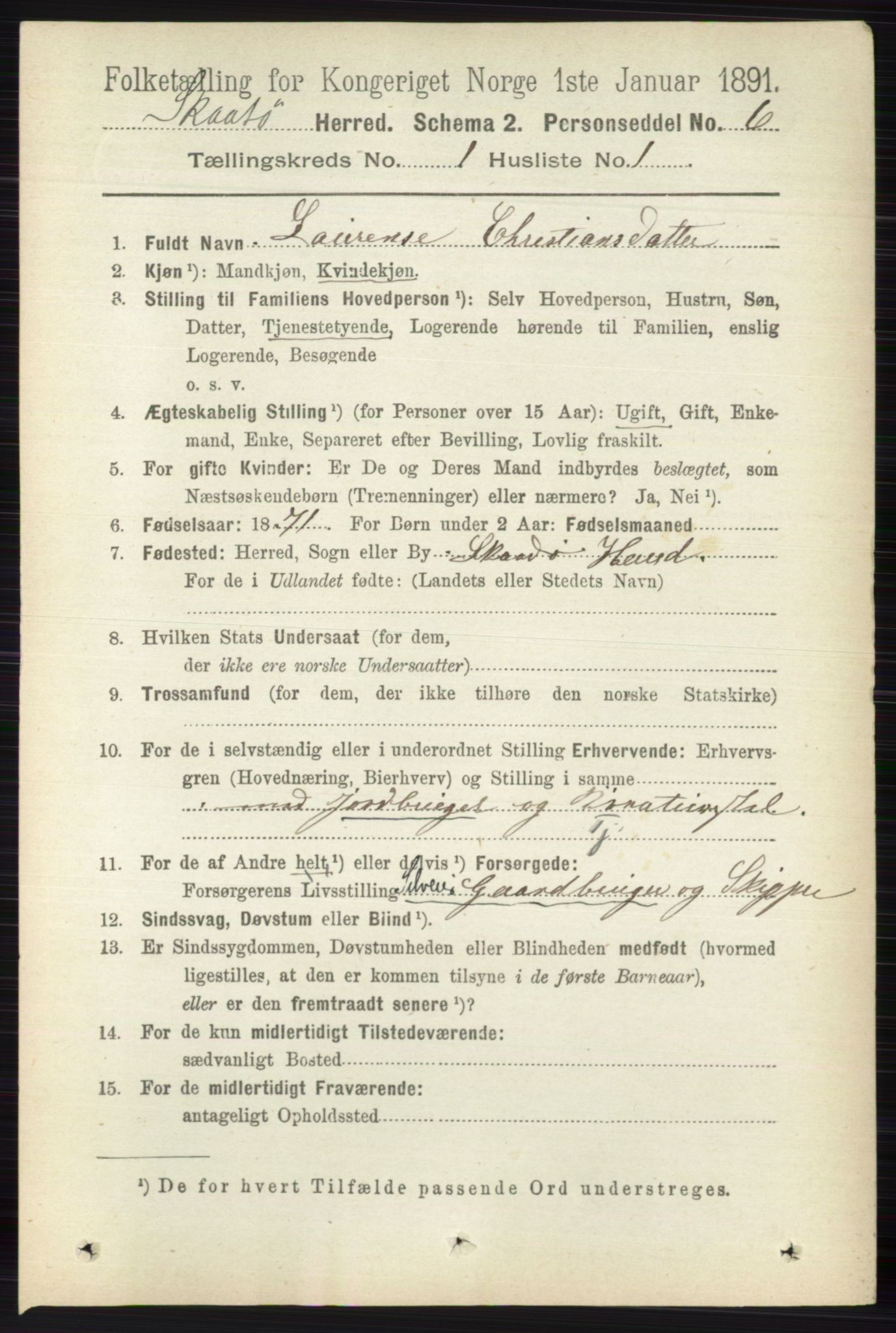 RA, 1891 census for 0815 Skåtøy, 1891, p. 97