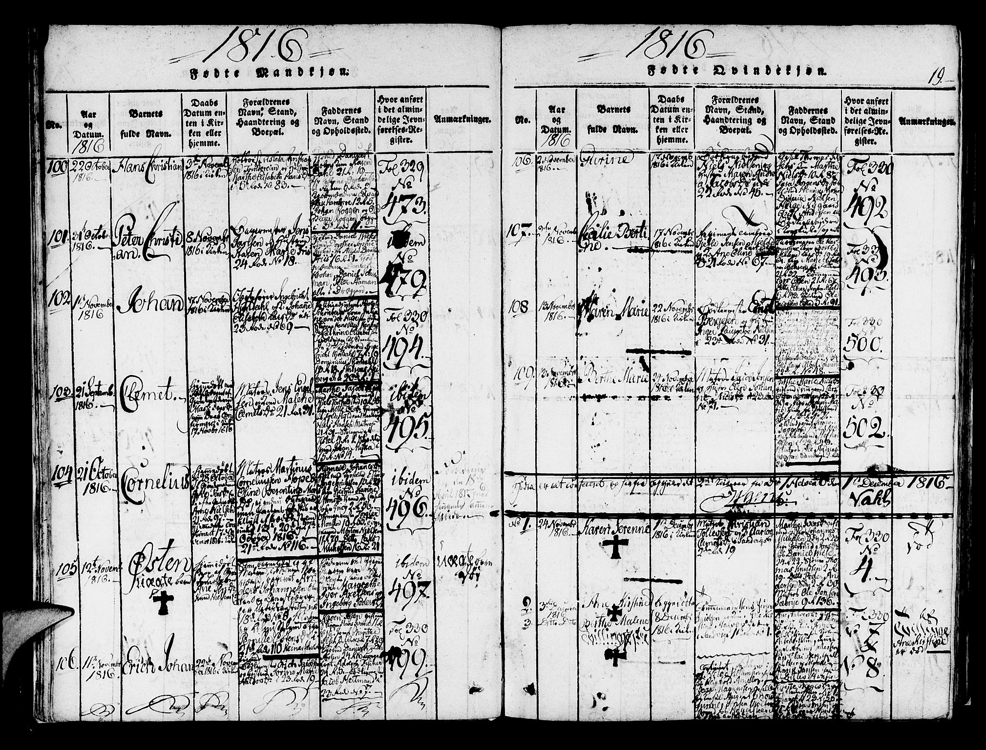 Korskirken sokneprestembete, AV/SAB-A-76101/H/Haa/L0013: Parish register (official) no. A 13, 1815-1822, p. 19