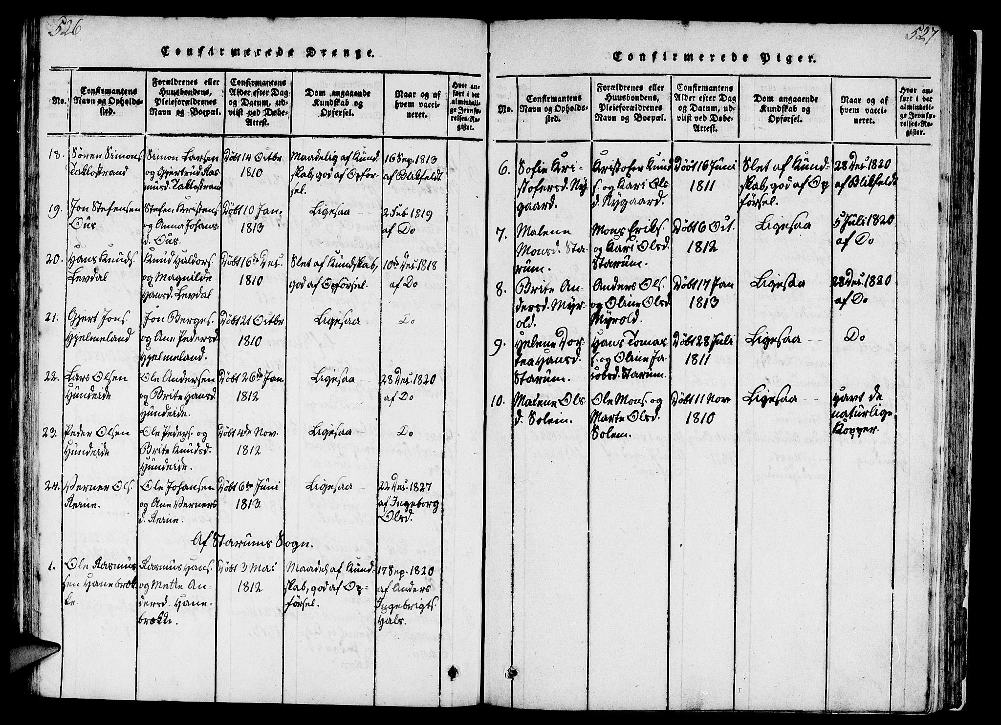 Eid sokneprestembete, AV/SAB-A-82301/H/Haa/Haaa/L0005: Parish register (official) no. A 5, 1816-1830, p. 526-527