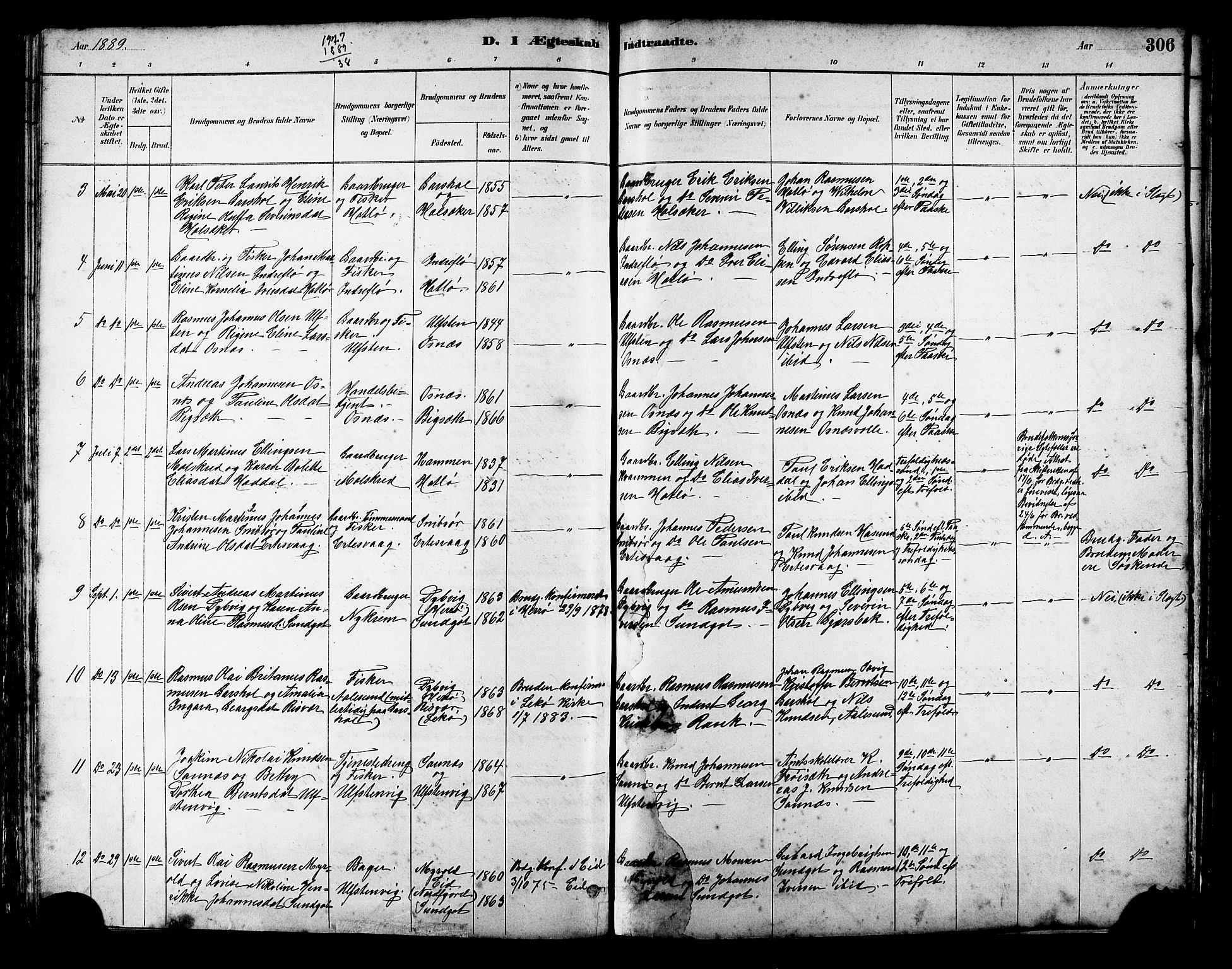 Ministerialprotokoller, klokkerbøker og fødselsregistre - Møre og Romsdal, AV/SAT-A-1454/509/L0112: Parish register (copy) no. 509C02, 1883-1922, p. 306