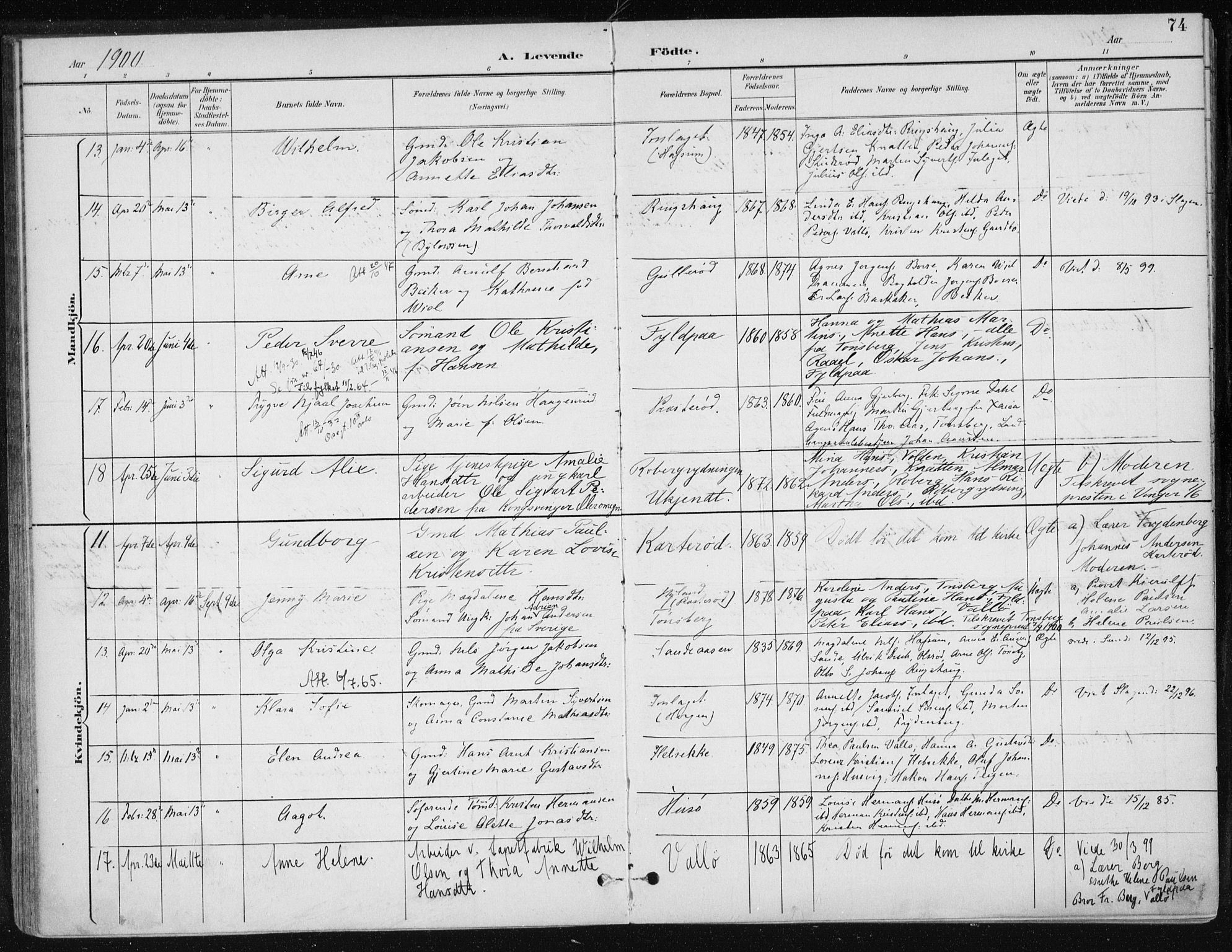 Sem kirkebøker, AV/SAKO-A-5/F/Fb/L0005: Parish register (official) no. II 5, 1892-1904, p. 74