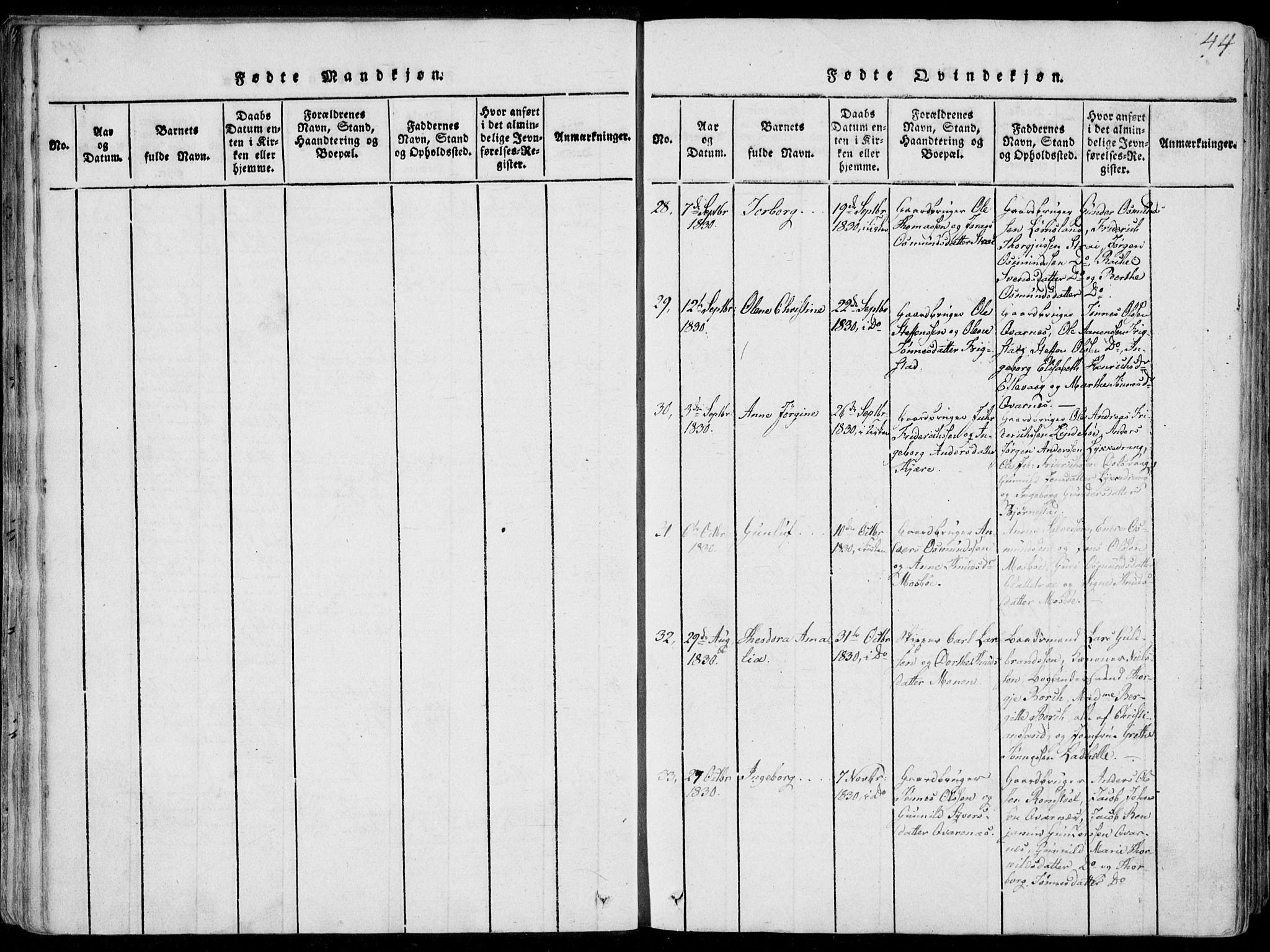 Oddernes sokneprestkontor, SAK/1111-0033/F/Fa/Faa/L0005: Parish register (official) no. A 5, 1820-1838, p. 44