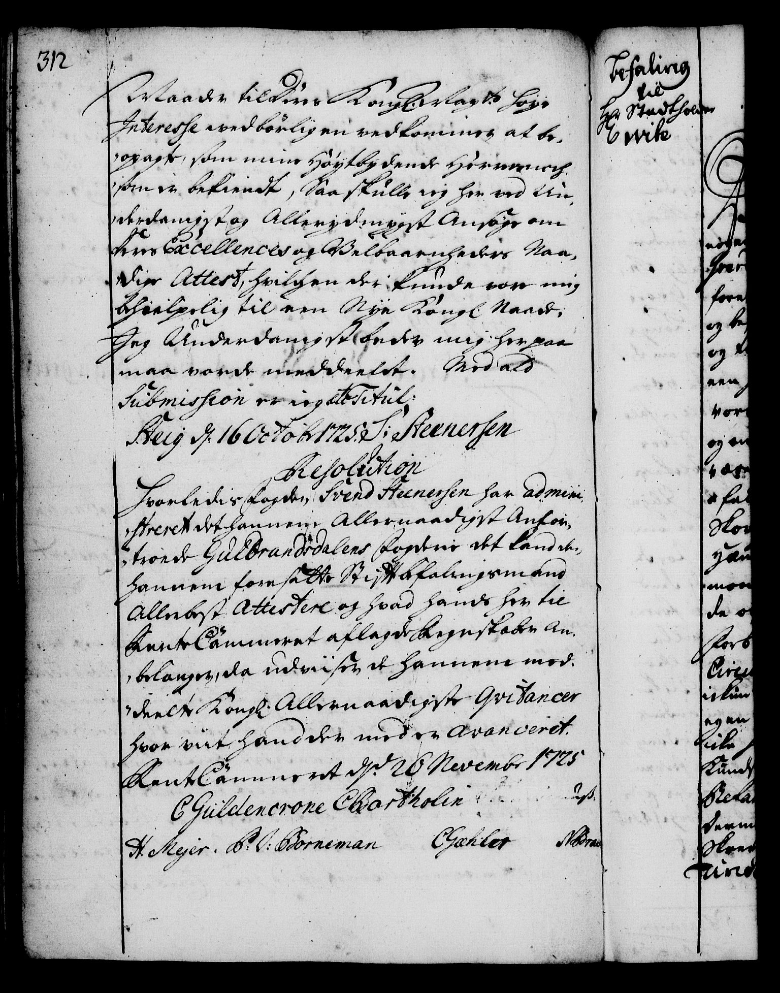 Rentekammeret, Kammerkanselliet, RA/EA-3111/G/Gg/Gga/L0002: Norsk ekspedisjonsprotokoll med register (merket RK 53.2), 1723-1727, p. 312