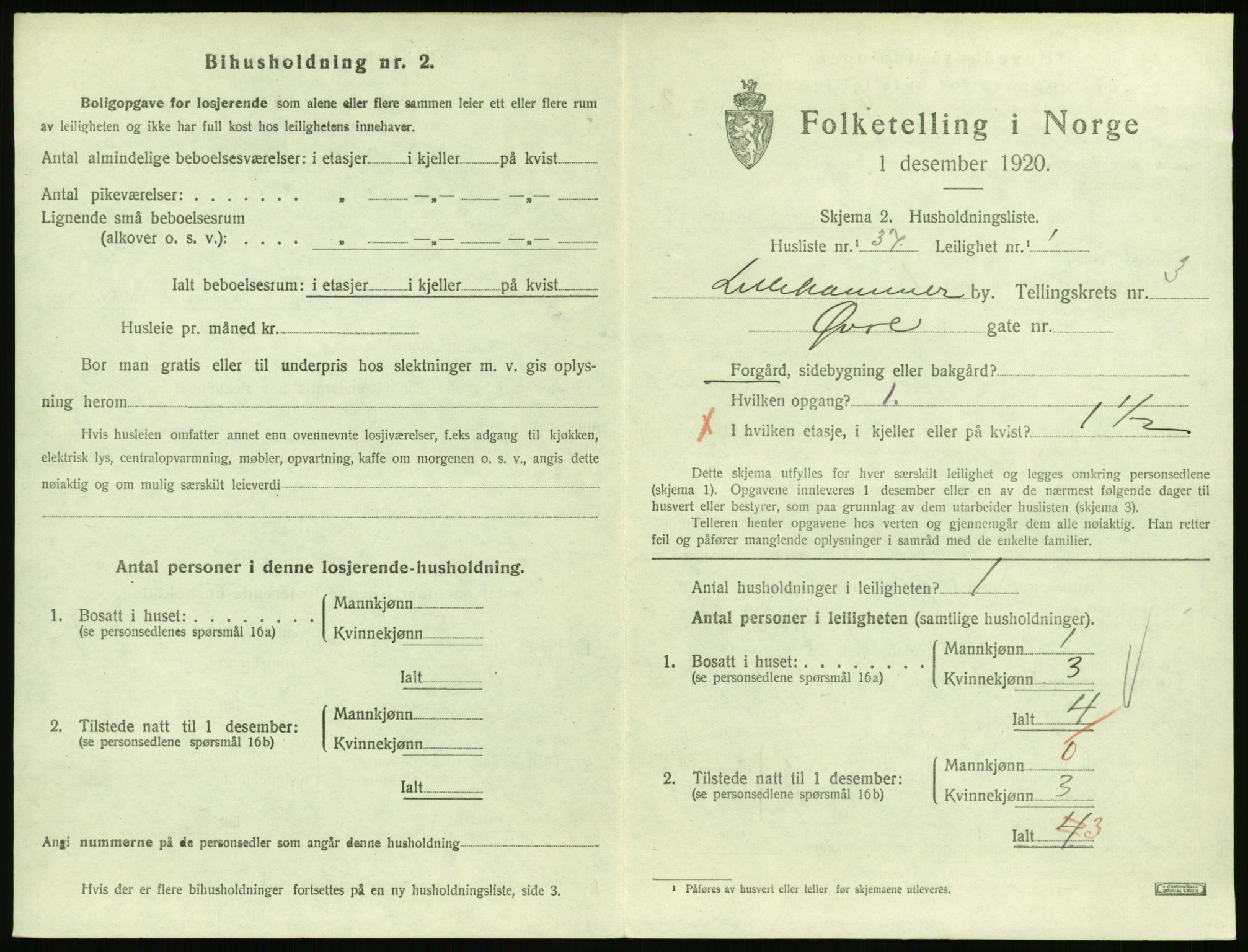 SAH, 1920 census for Lillehammer, 1920, p. 1880