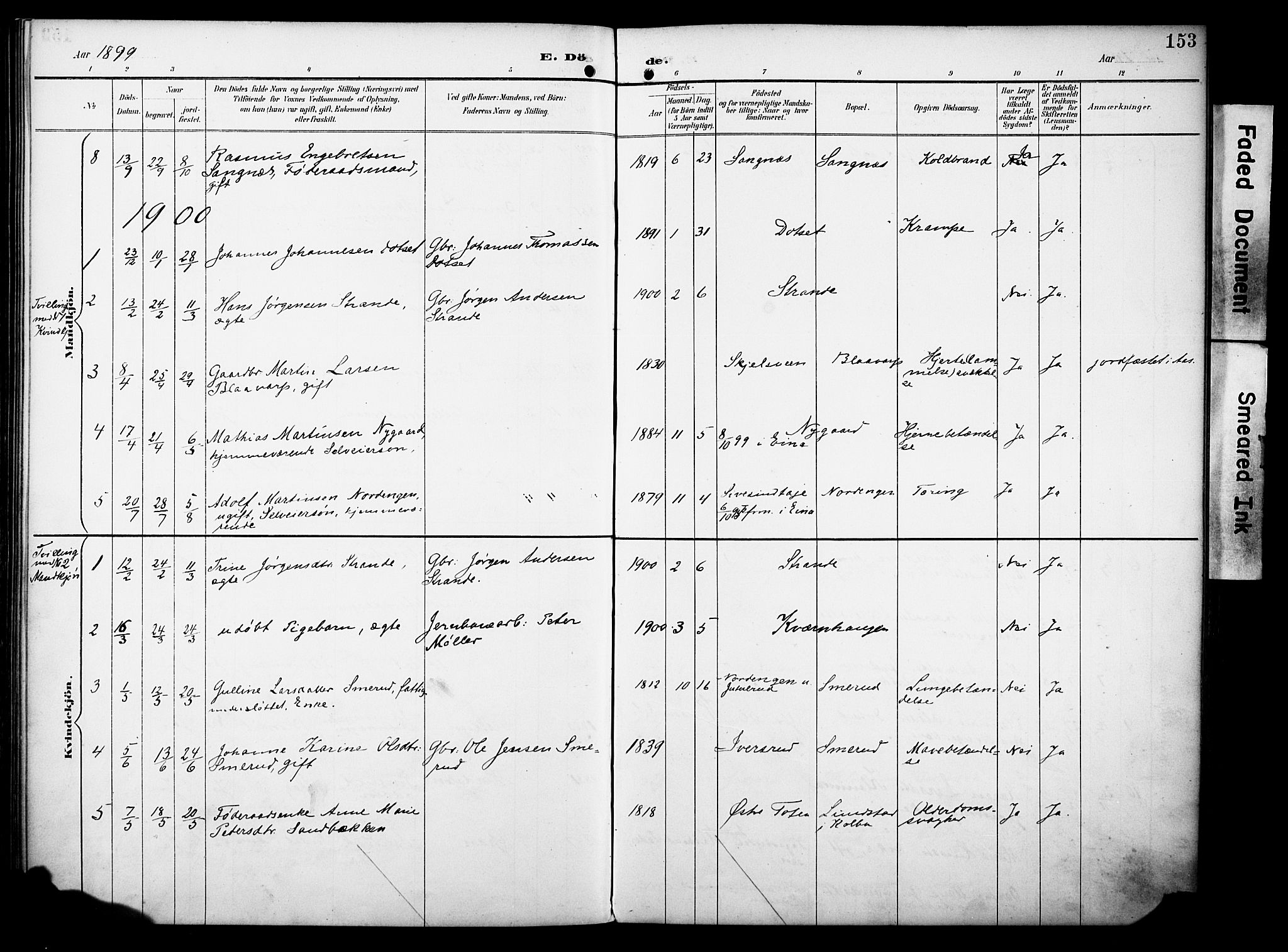 Vestre Toten prestekontor, AV/SAH-PREST-108/H/Ha/Haa/L0012: Parish register (official) no. 12, 1890-1906, p. 153