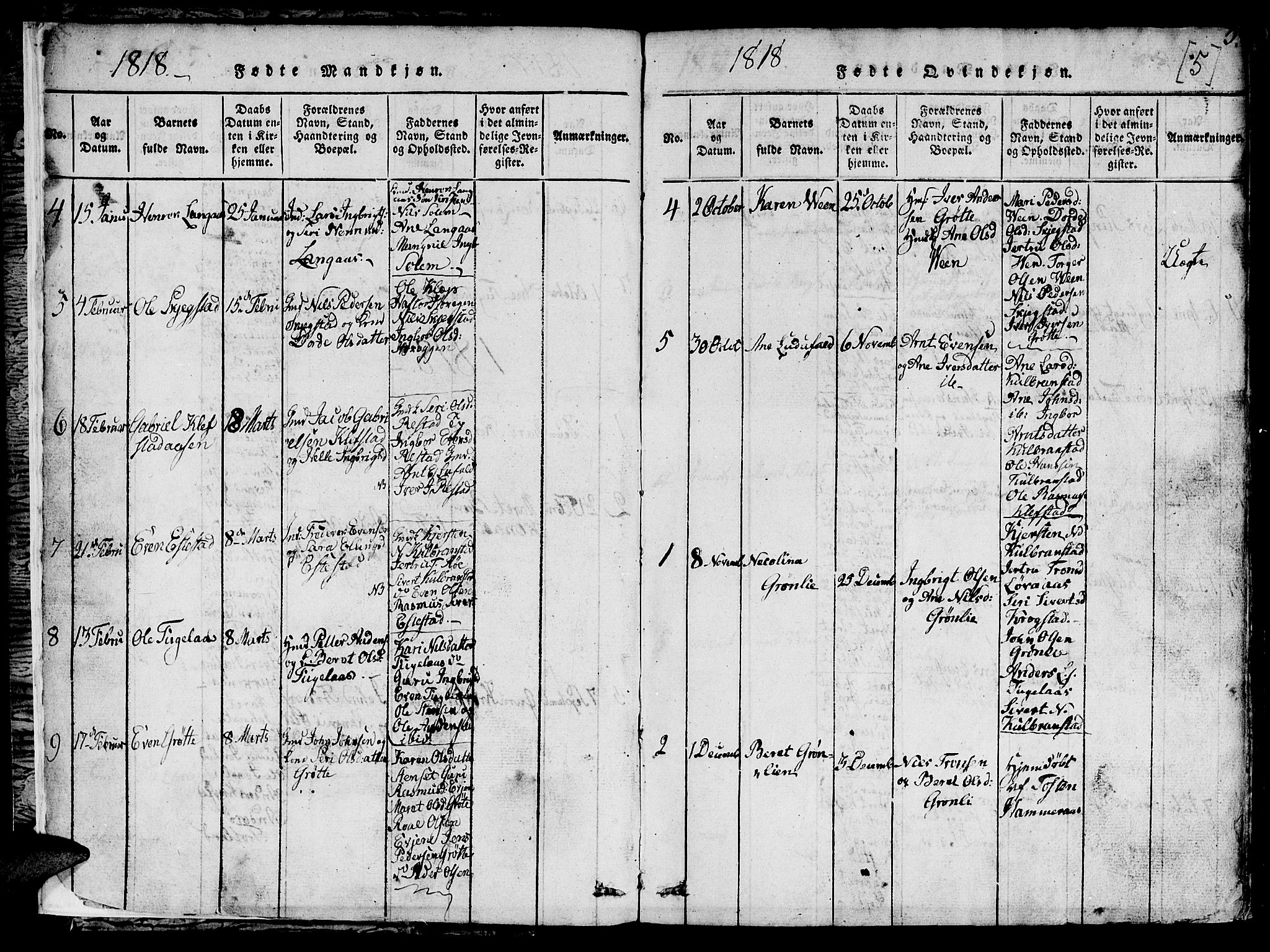 Ministerialprotokoller, klokkerbøker og fødselsregistre - Sør-Trøndelag, SAT/A-1456/694/L1130: Parish register (copy) no. 694C02, 1816-1857, p. 5