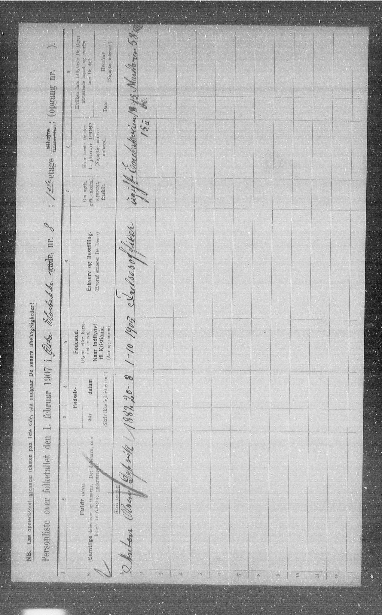 OBA, Municipal Census 1907 for Kristiania, 1907, p. 65770