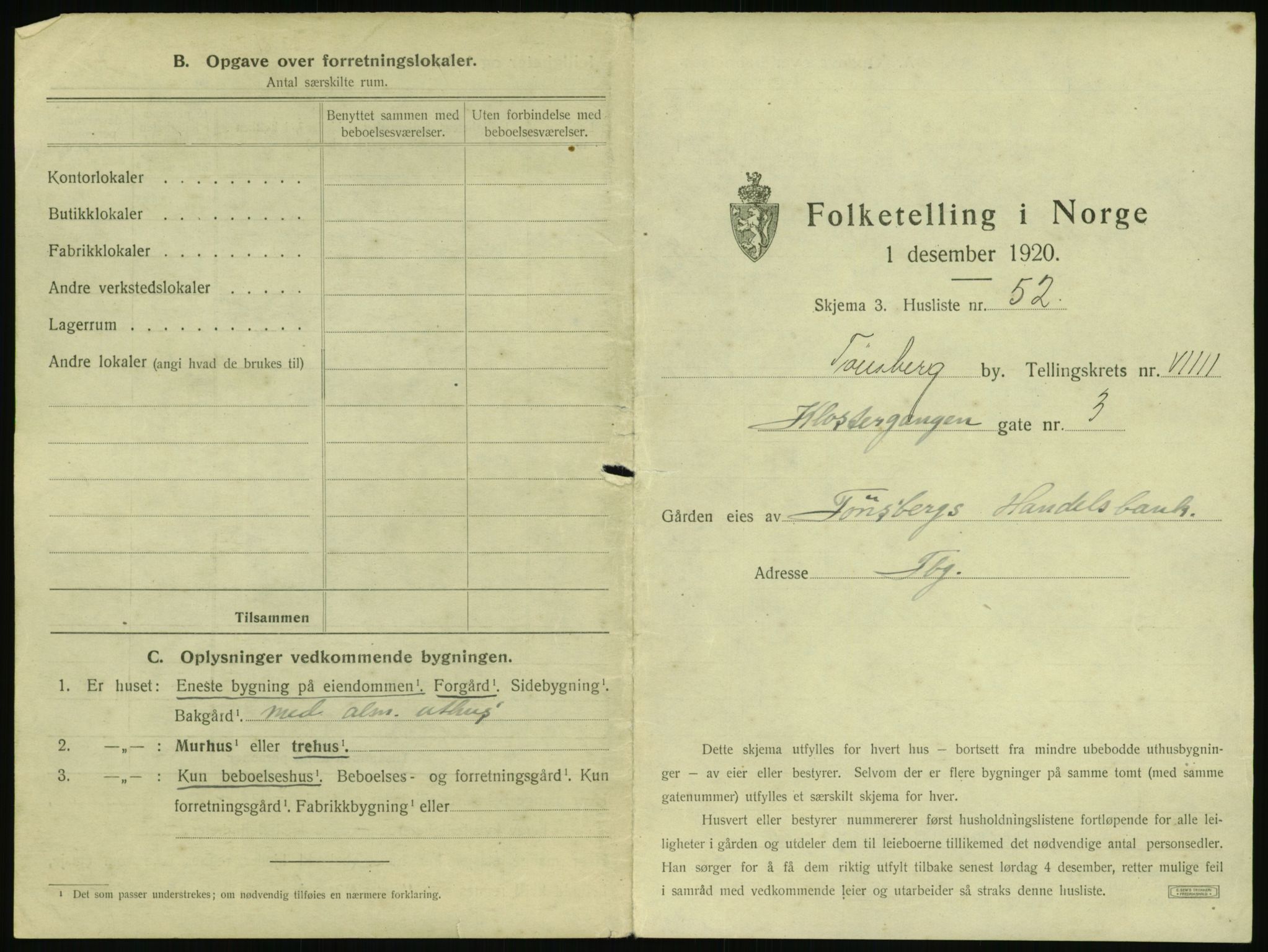 SAKO, 1920 census for Tønsberg, 1920, p. 1045