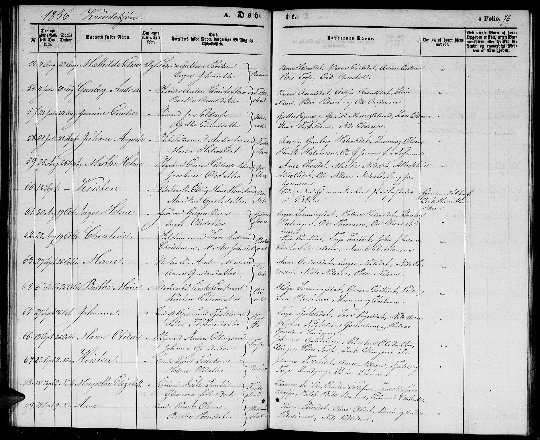 Holt sokneprestkontor, AV/SAK-1111-0021/F/Fb/L0007: Parish register (copy) no. B 7, 1849-1858, p. 76