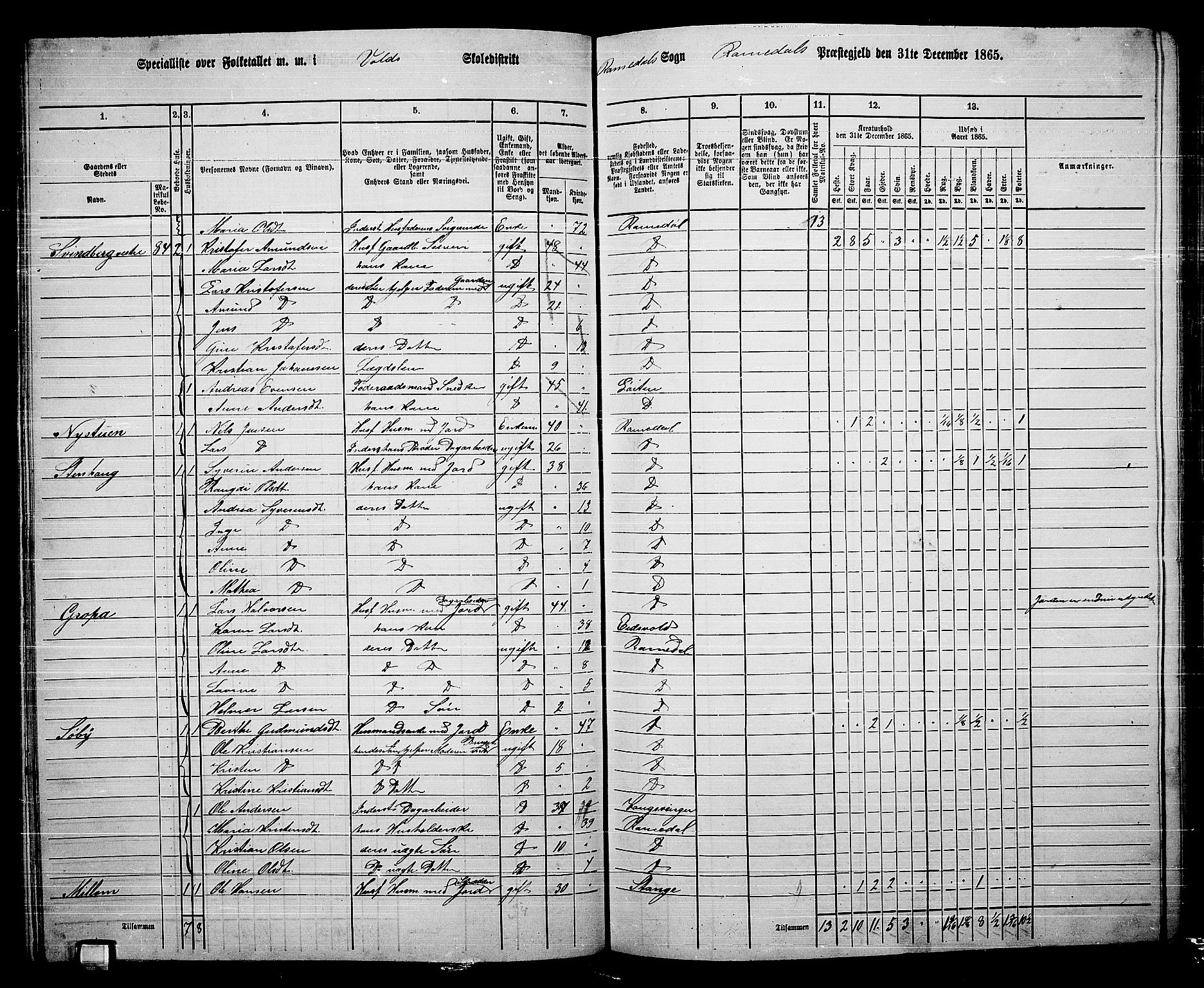 RA, 1865 census for Romedal, 1865, p. 73