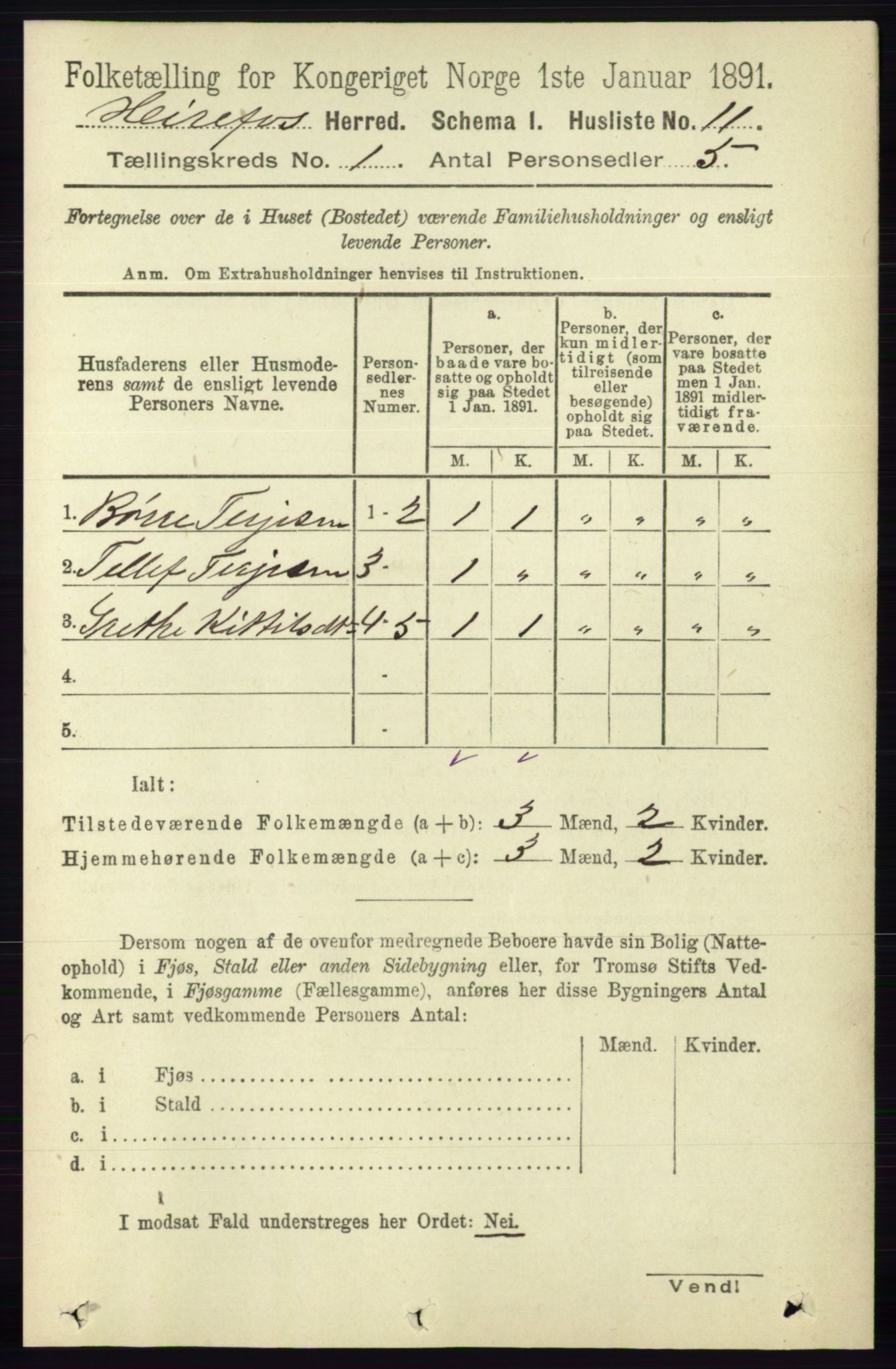 RA, 1891 census for 0933 Herefoss, 1891, p. 23