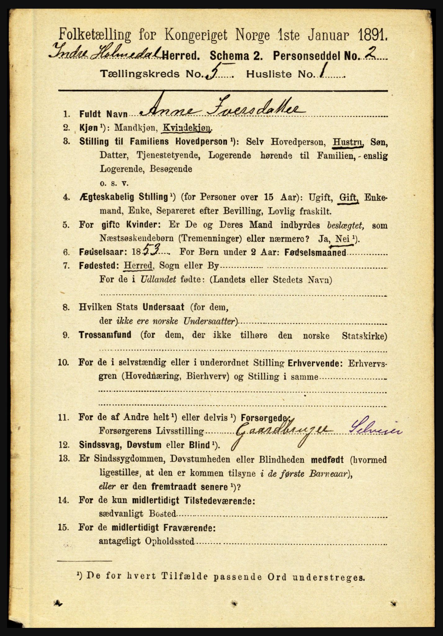 RA, 1891 census for 1430 Indre Holmedal, 1891, p. 1904