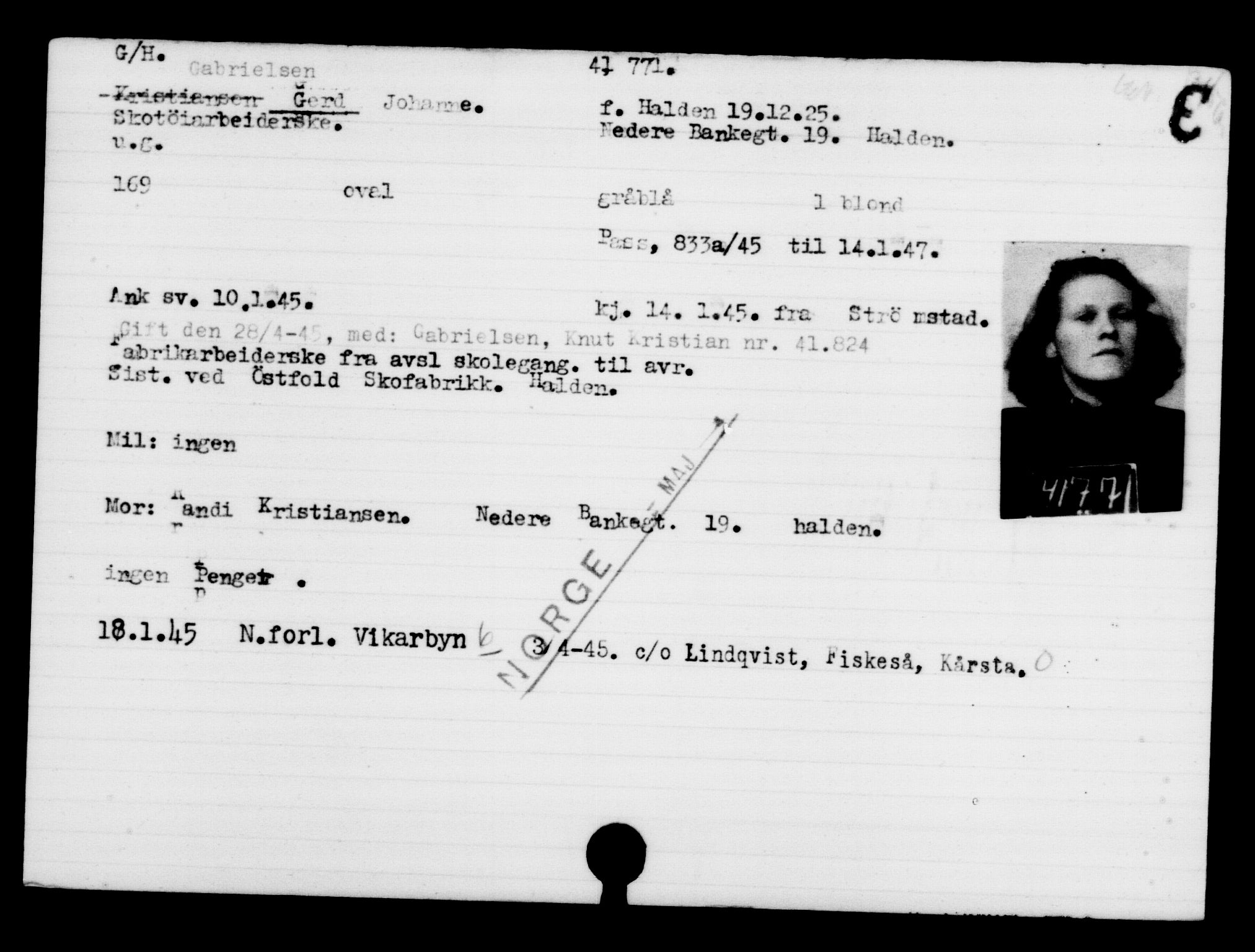 Utenriksstasjonene, Legasjonen i Stockholm, Flyktningkontoret, AV/RA-S-6753/V/Va/L0016: Kjesäterkartoteket, flyktninger med registreringsnr. 40700-43479, 1940-1945, p. 1112