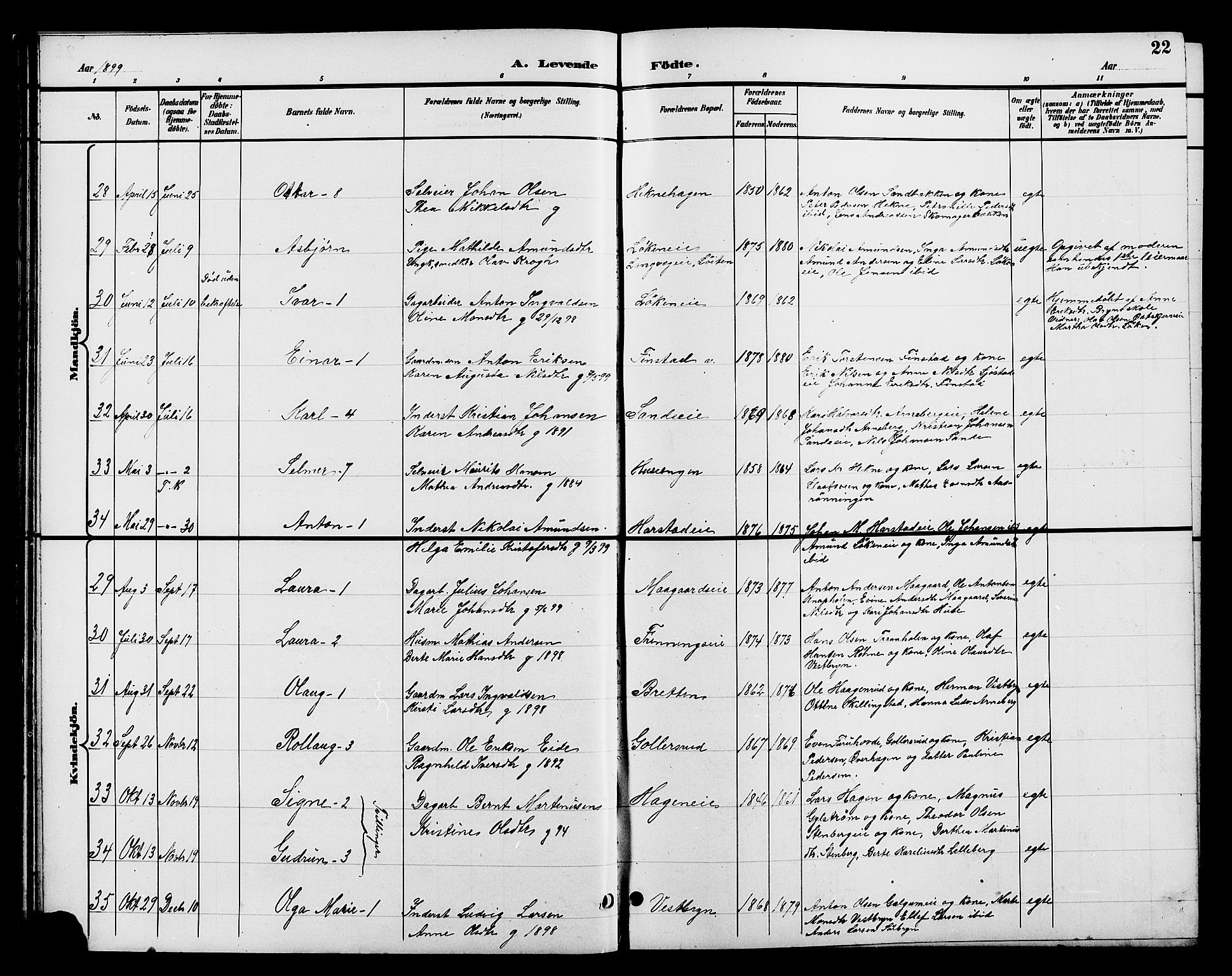 Romedal prestekontor, AV/SAH-PREST-004/L/L0012: Parish register (copy) no. 12, 1896-1914, p. 22