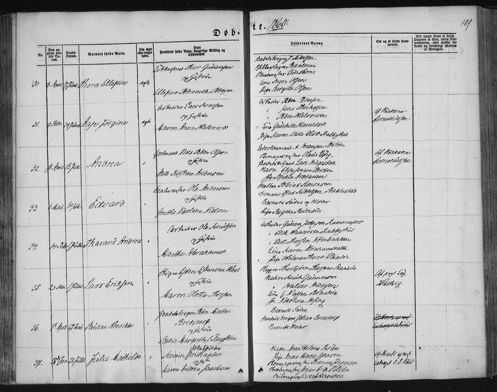 Kragerø kirkebøker, AV/SAKO-A-278/F/Fa/L0006: Parish register (official) no. 6, 1847-1861, p. 109