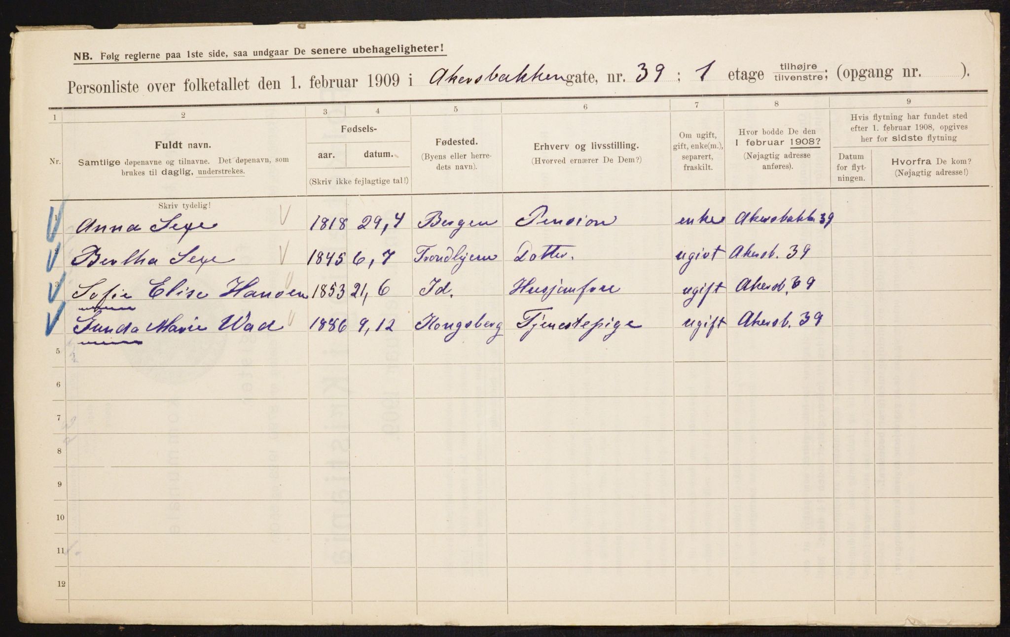 OBA, Municipal Census 1909 for Kristiania, 1909, p. 280