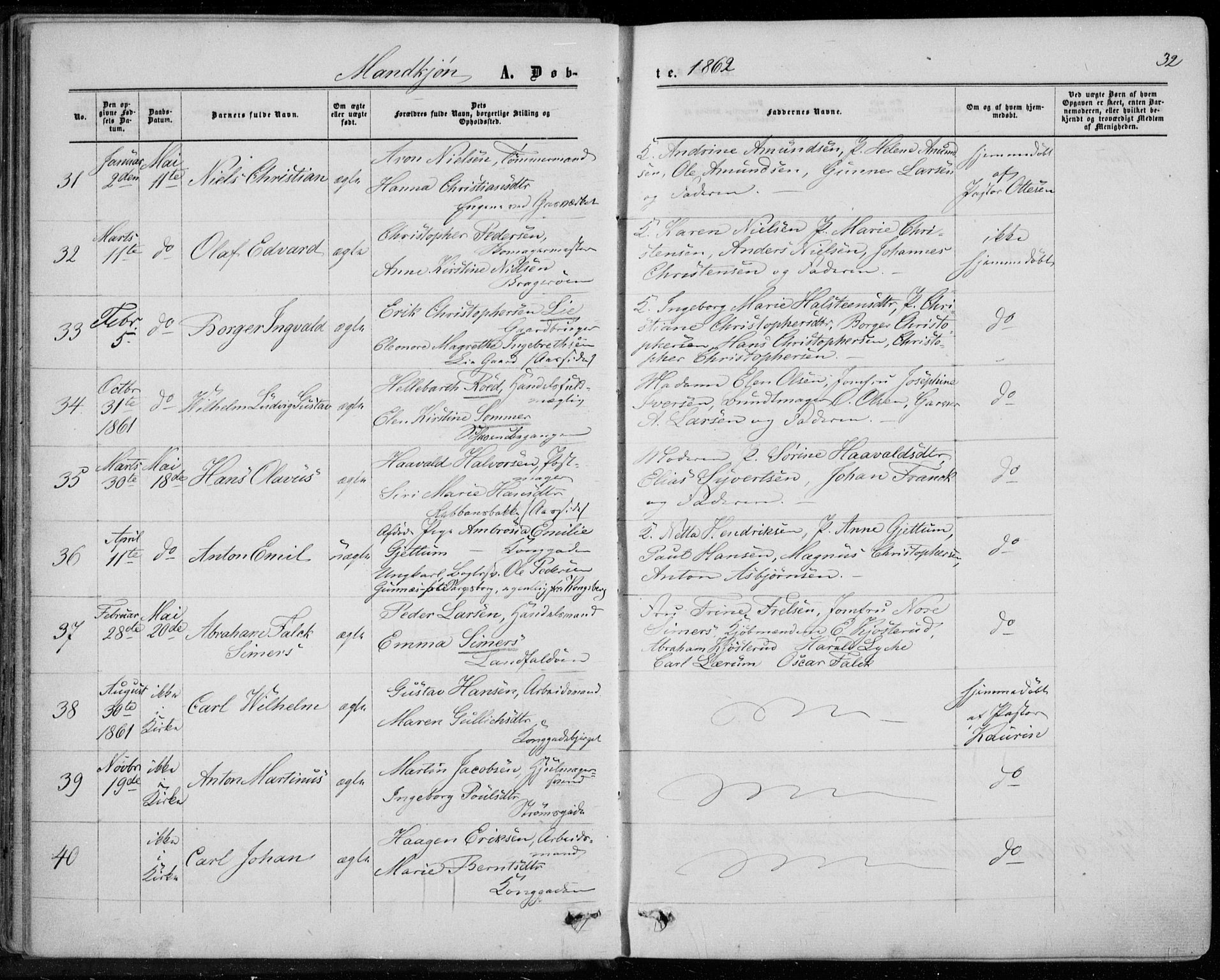 Bragernes kirkebøker, AV/SAKO-A-6/F/Fb/L0003: Parish register (official) no. II 3, 1860-1868, p. 32