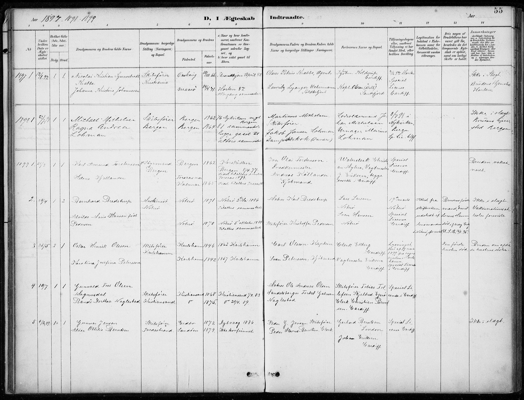 Den norske sjømannsmisjon i utlandet/Bristolhavnene(Cardiff-Swansea), SAB/SAB/PA-0102/H/Ha/Haa/L0002: Parish register (official) no. A 2, 1887-1932, p. 55