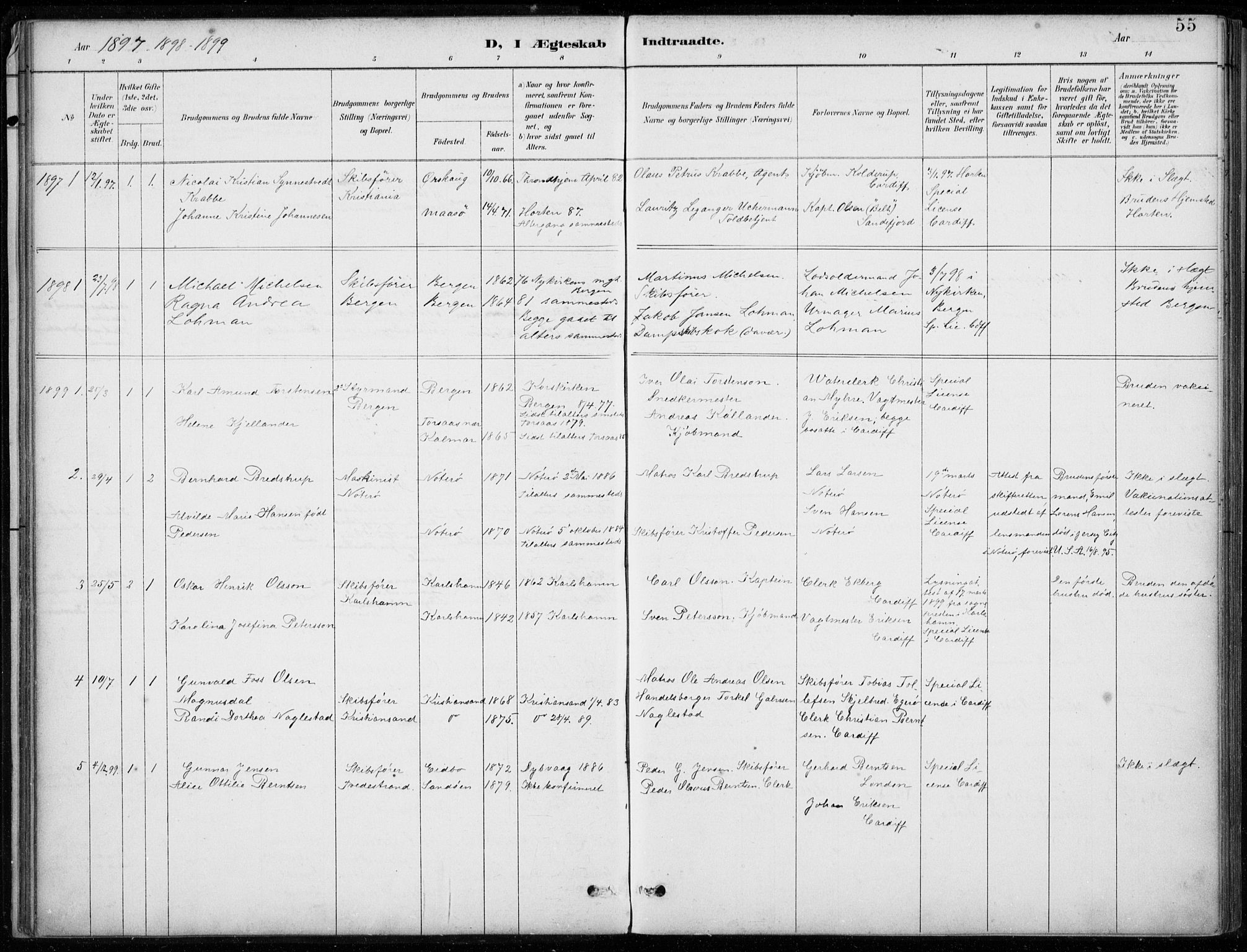 Den norske sjømannsmisjon i utlandet/Bristolhavnene (Cardiff-Swansea), AV/SAB-SAB/PA-0102/H/Ha/Haa/L0002: Parish register (official) no. A 2, 1887-1932, p. 55