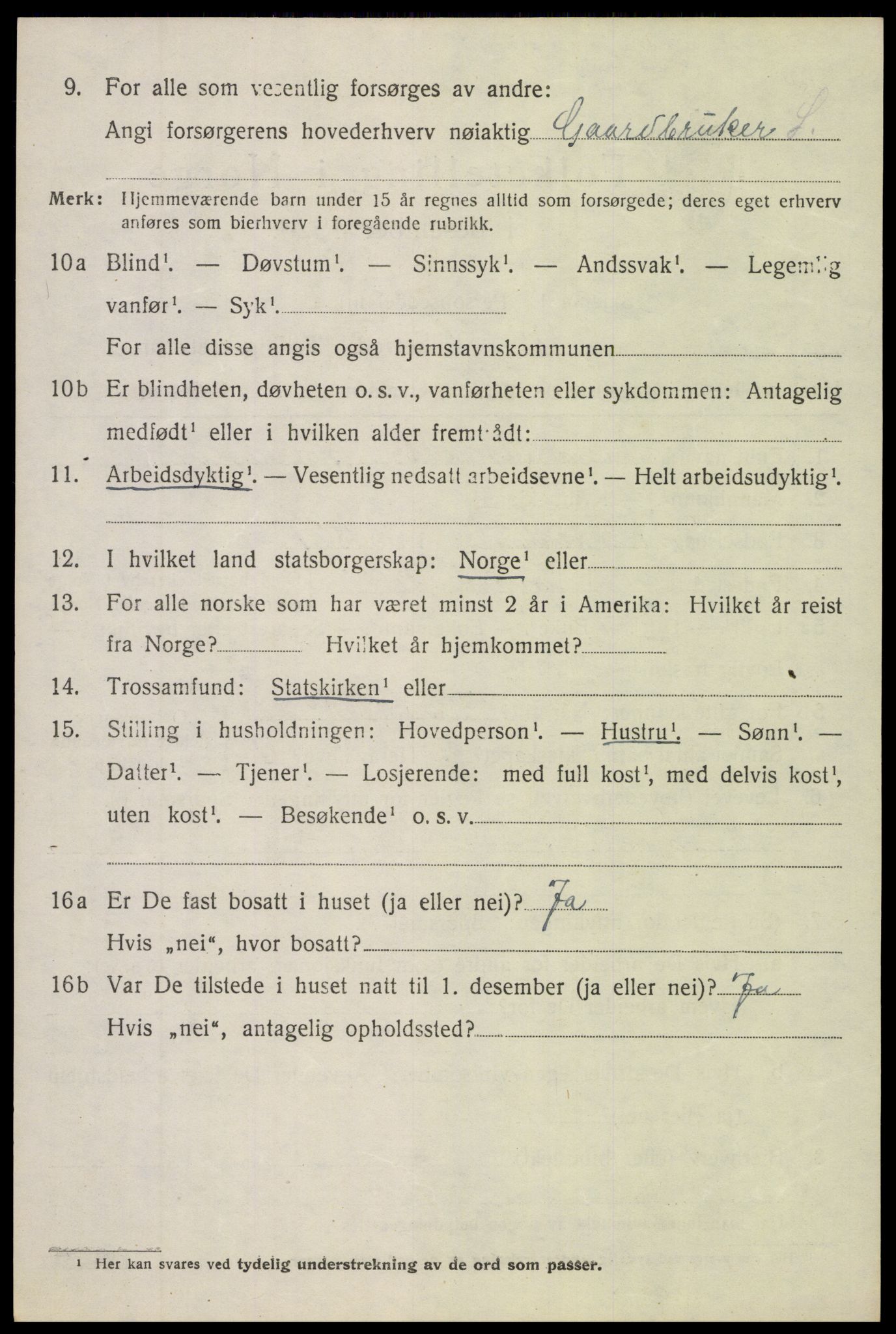 SAH, 1920 census for Nordre Land, 1920, p. 1589