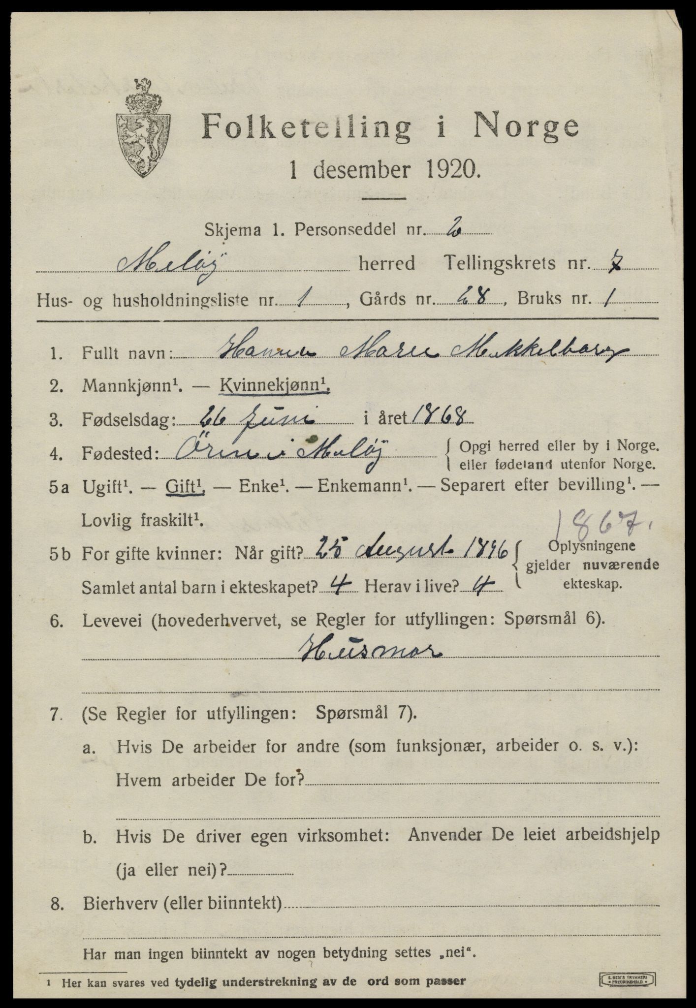 SAT, 1920 census for Meløy, 1920, p. 3713