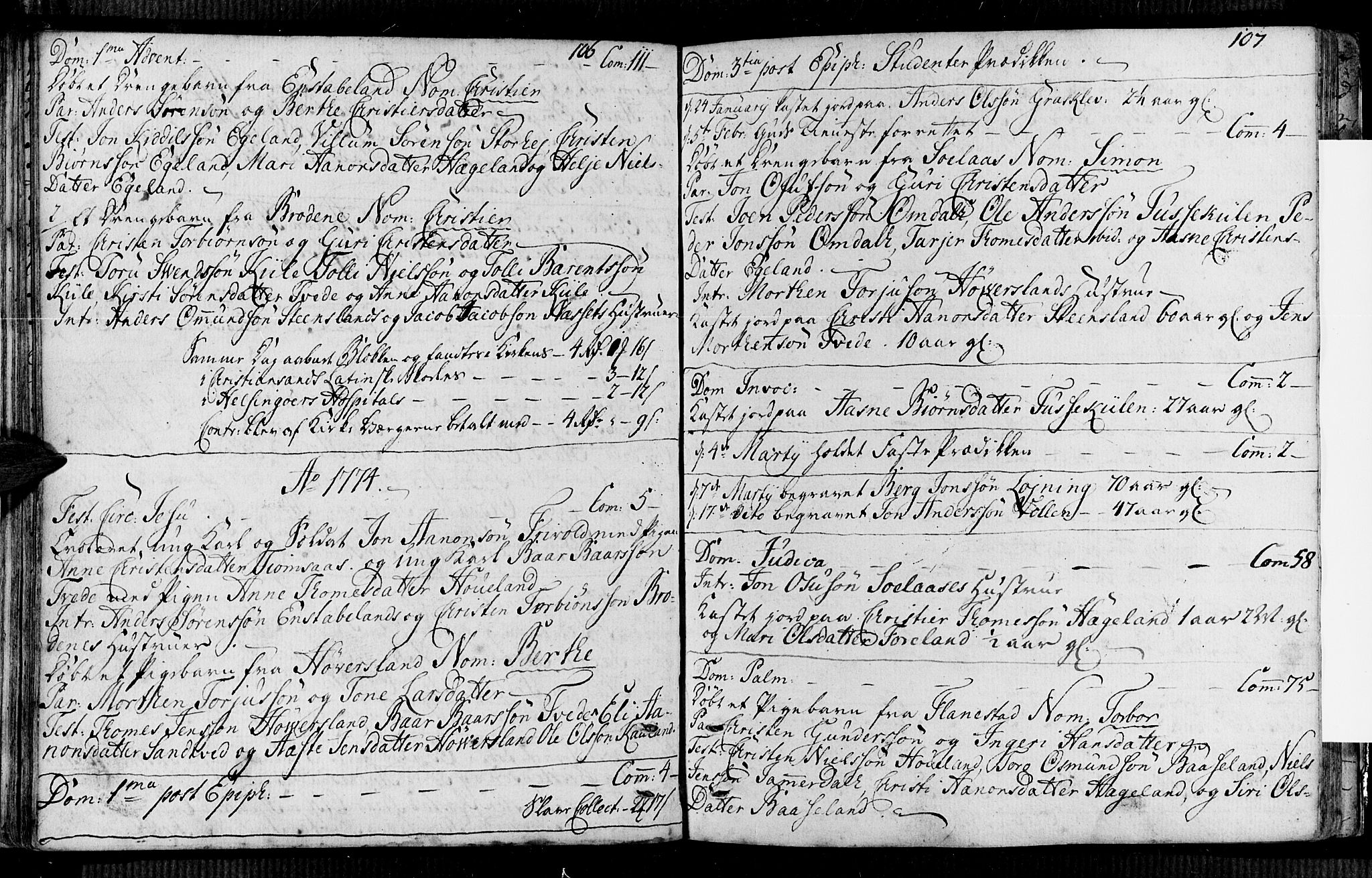 Vennesla sokneprestkontor, AV/SAK-1111-0045/Fa/Faa/L0001: Parish register (official) no. A 1, 1753-1785, p. 106-107