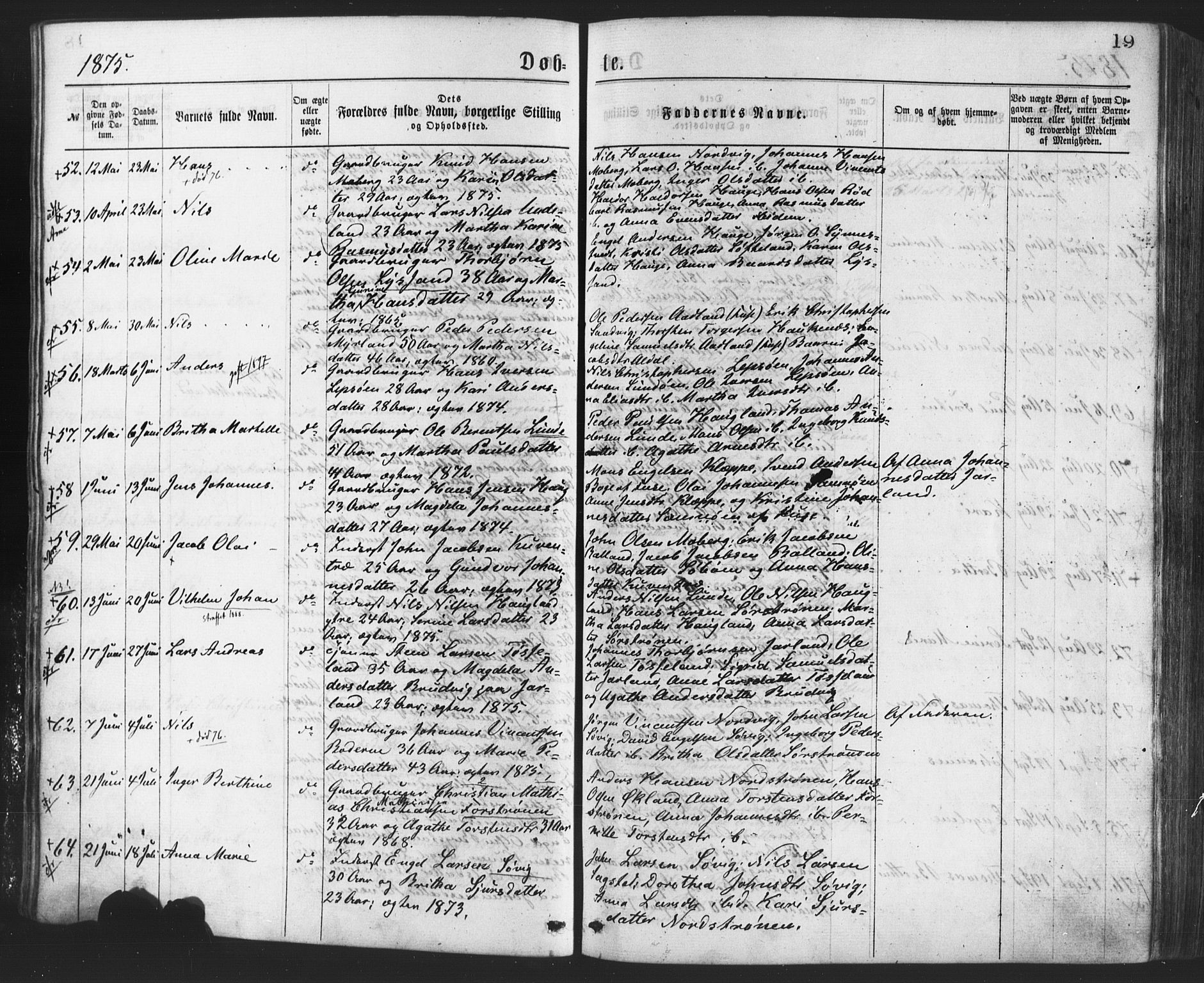 Os sokneprestembete, SAB/A-99929: Parish register (official) no. A 18, 1874-1884, p. 19
